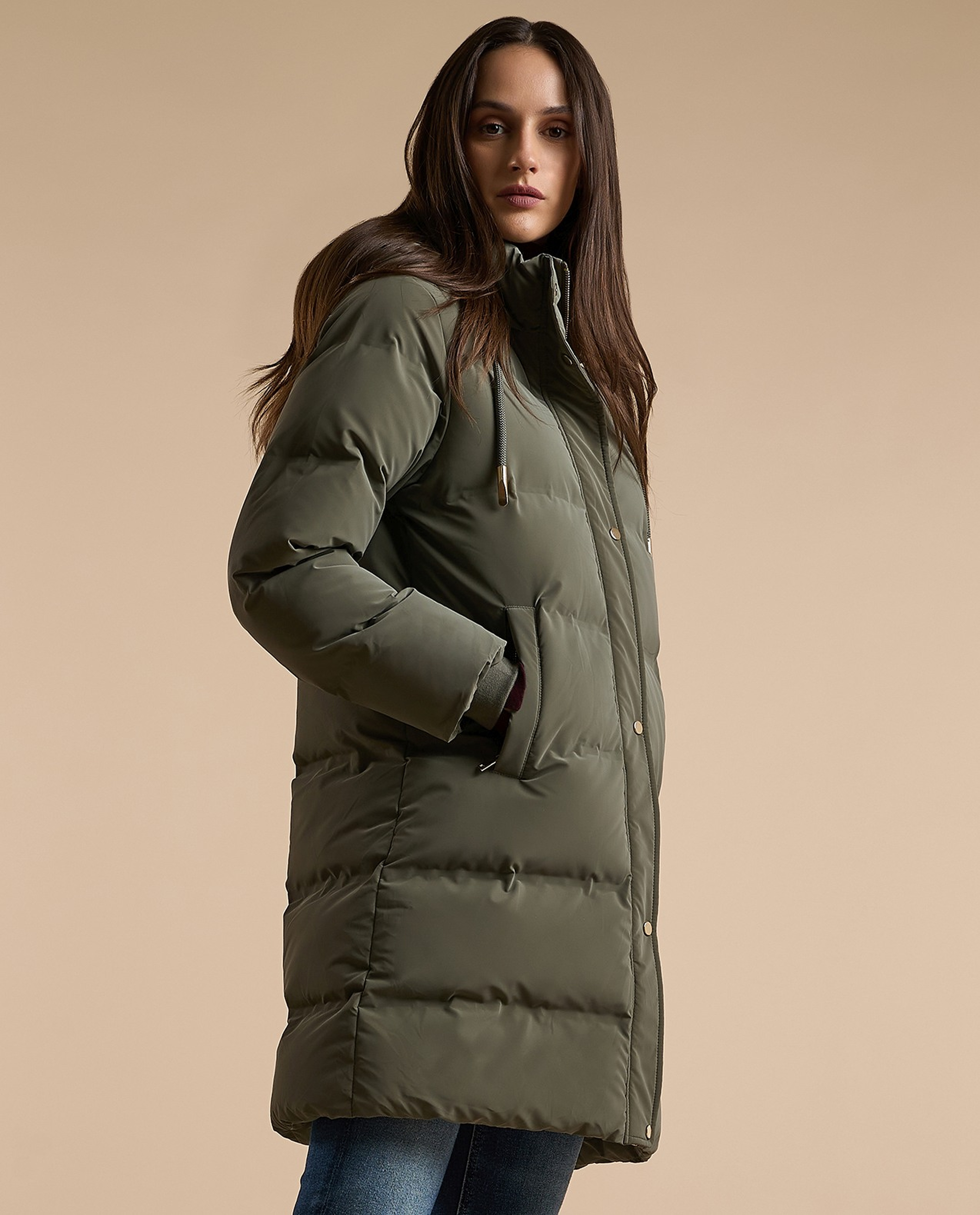 Quilted Hooded Puffer Jacket with Zipper Closure