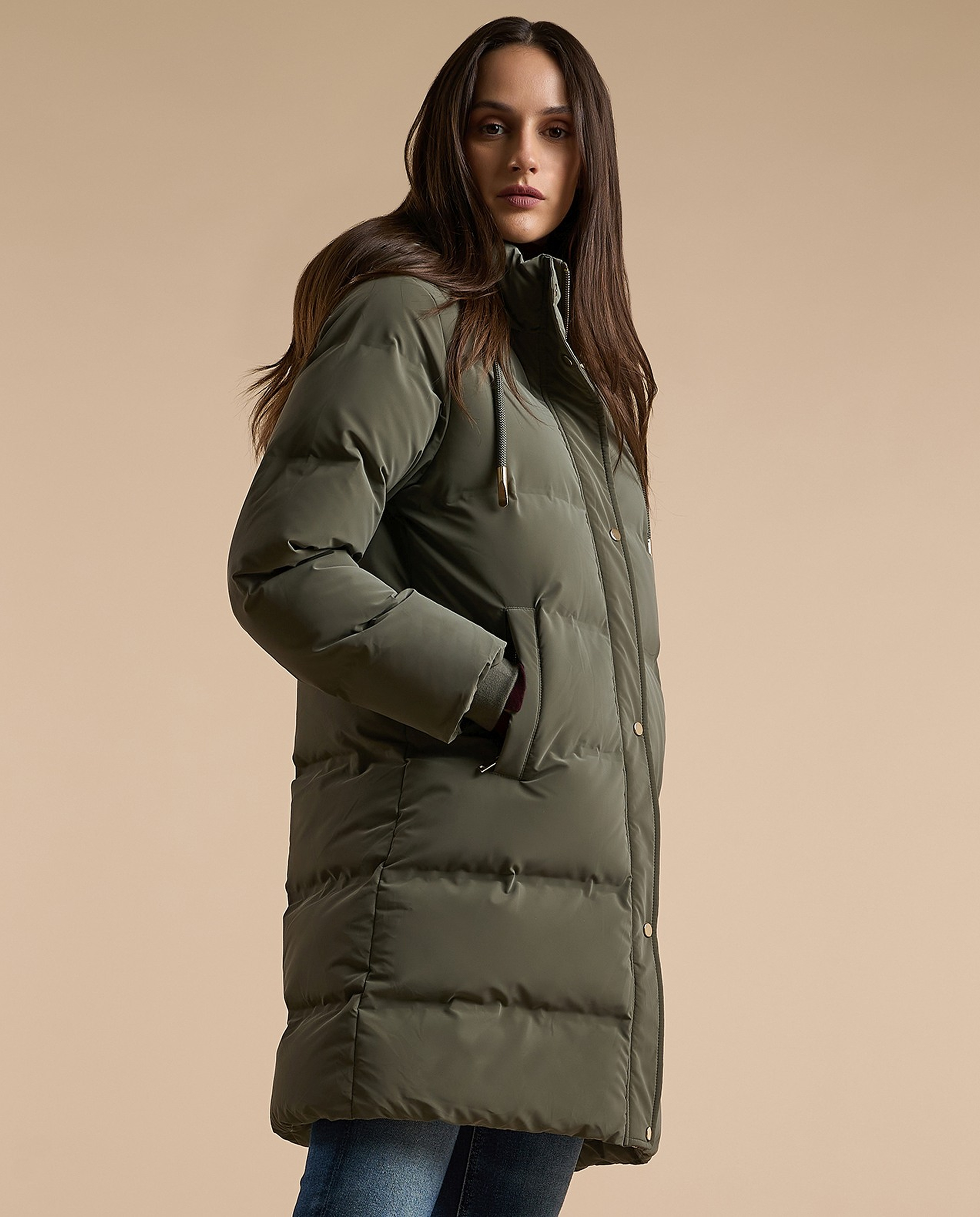 Quilted Hooded Puffer Jacket with Zipper Closure