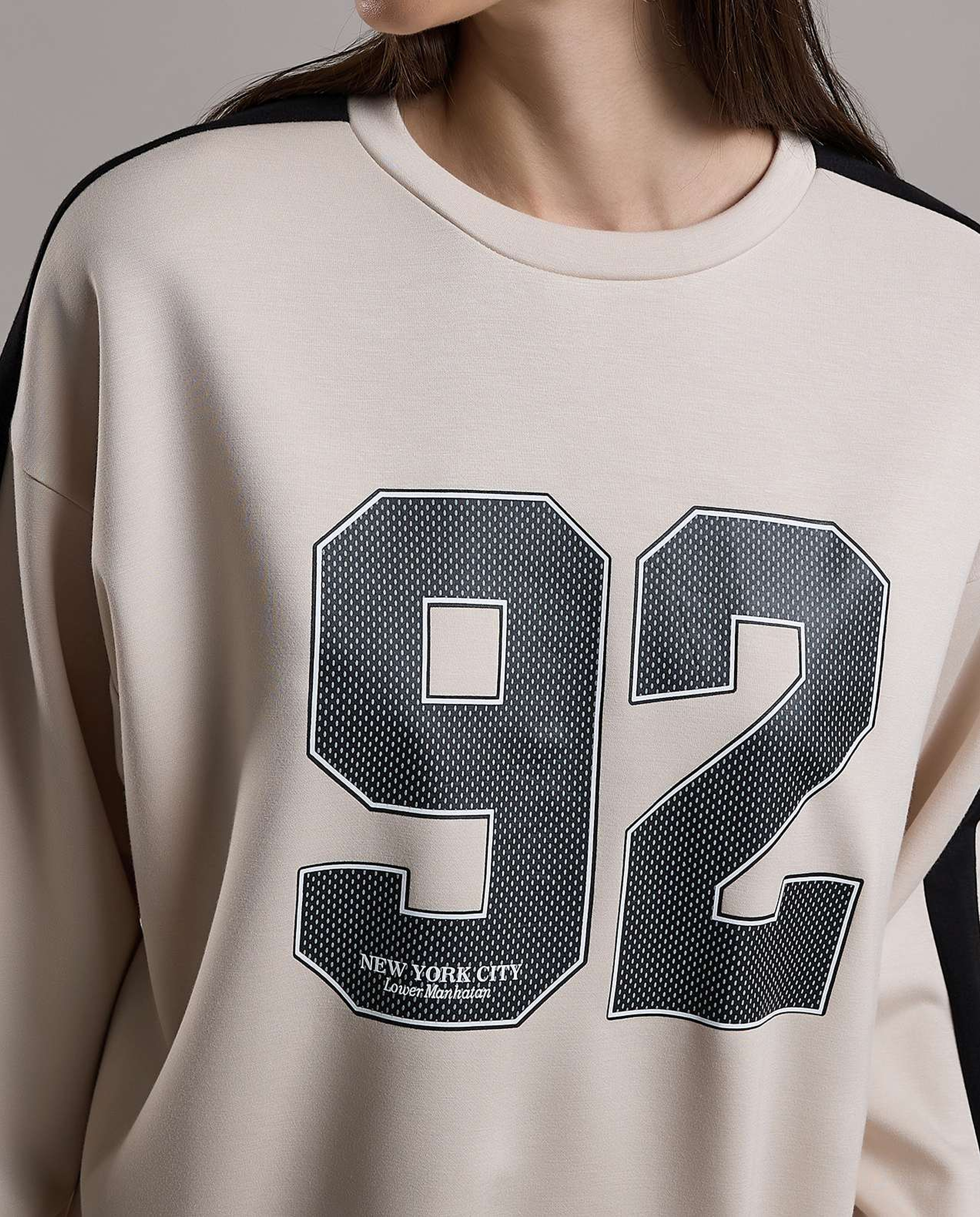 Typography Print Sweatshirt with Crew Neck and Long Sleeves