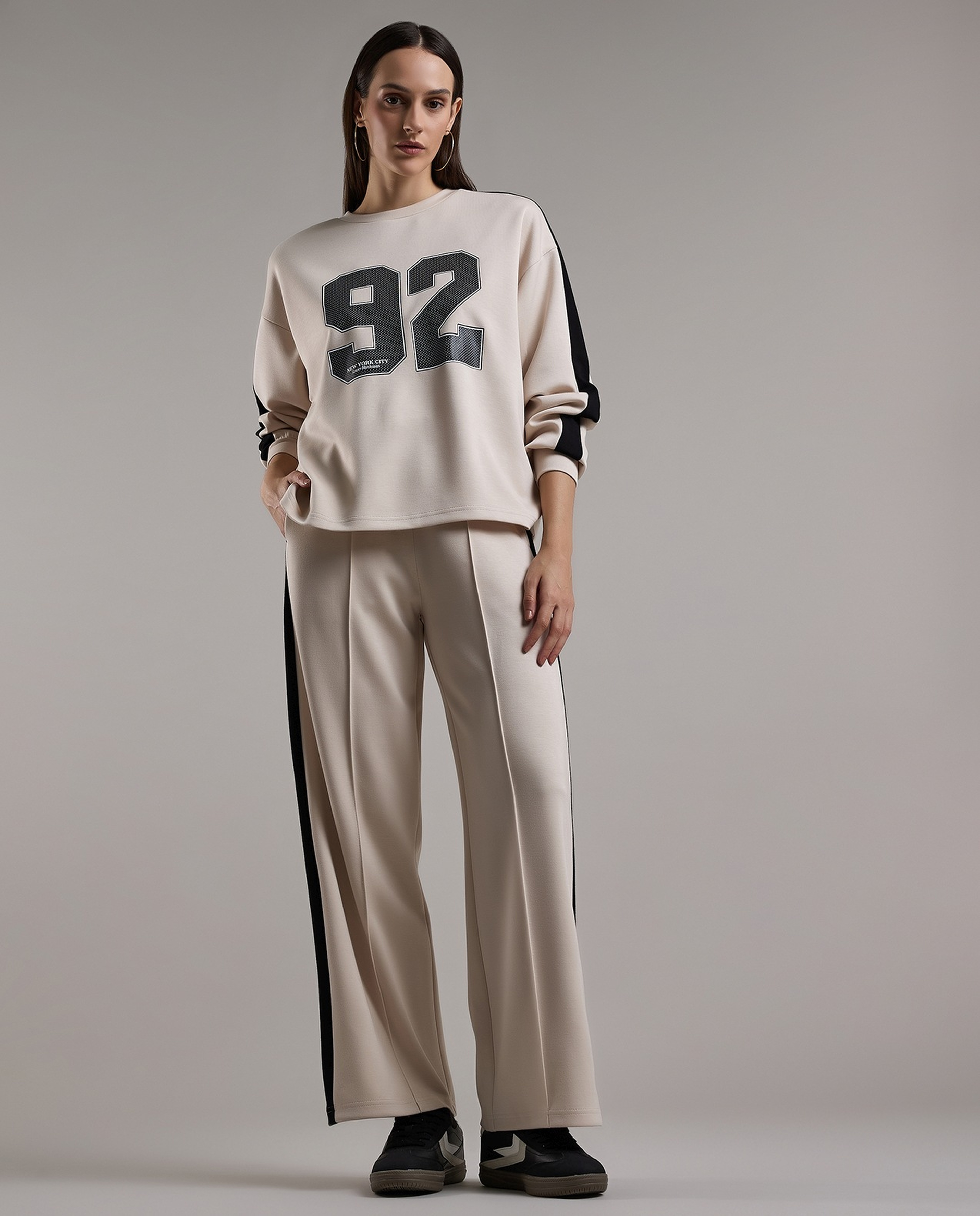 Typography Print Sweatshirt with Crew Neck and Long Sleeves