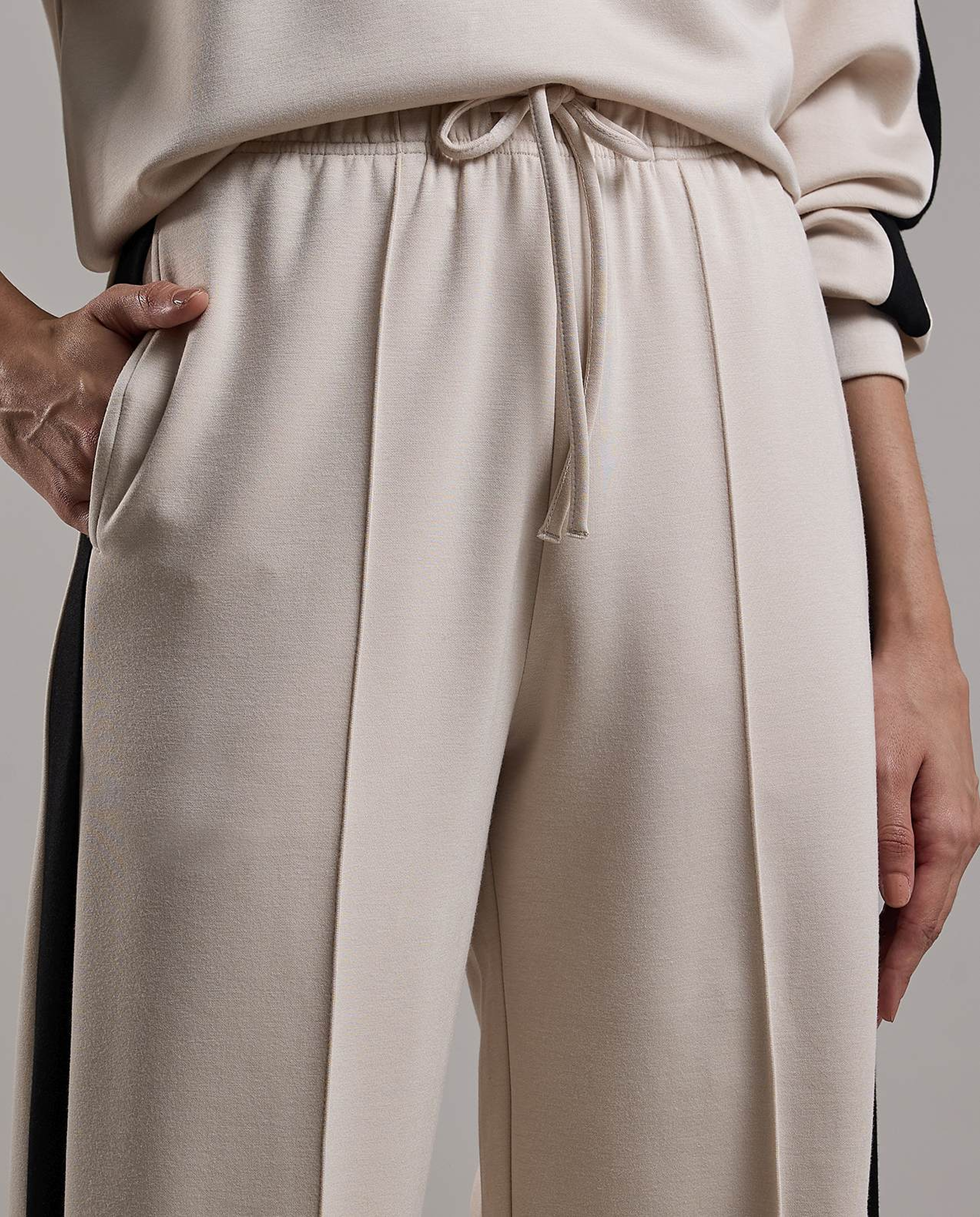 Stripe Detail Wide Leg Sweatpants with Drawstring Waist