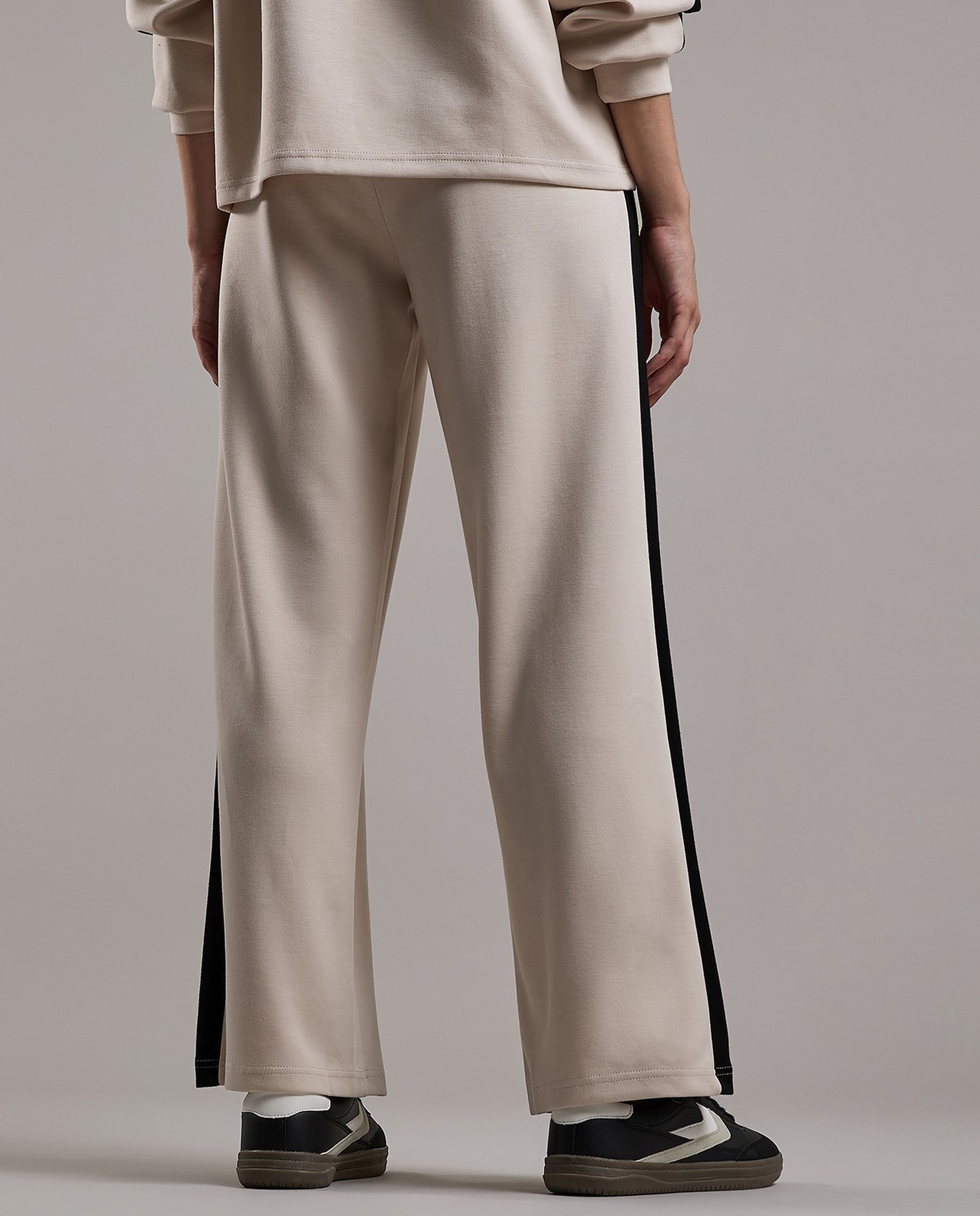 Stripe Detail Wide Leg Sweatpants with Drawstring Waist