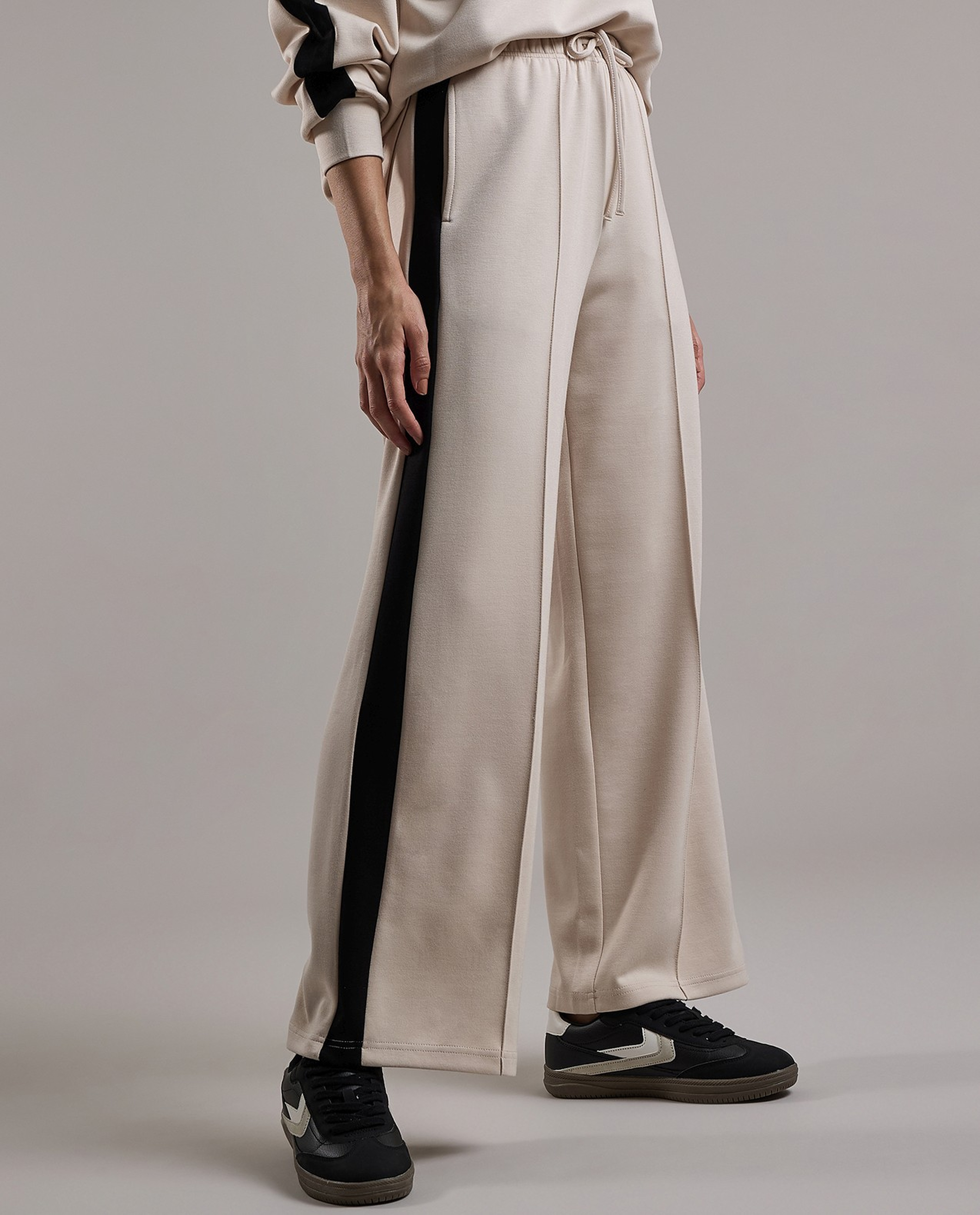 Stripe Detail Wide Leg Sweatpants with Drawstring Waist