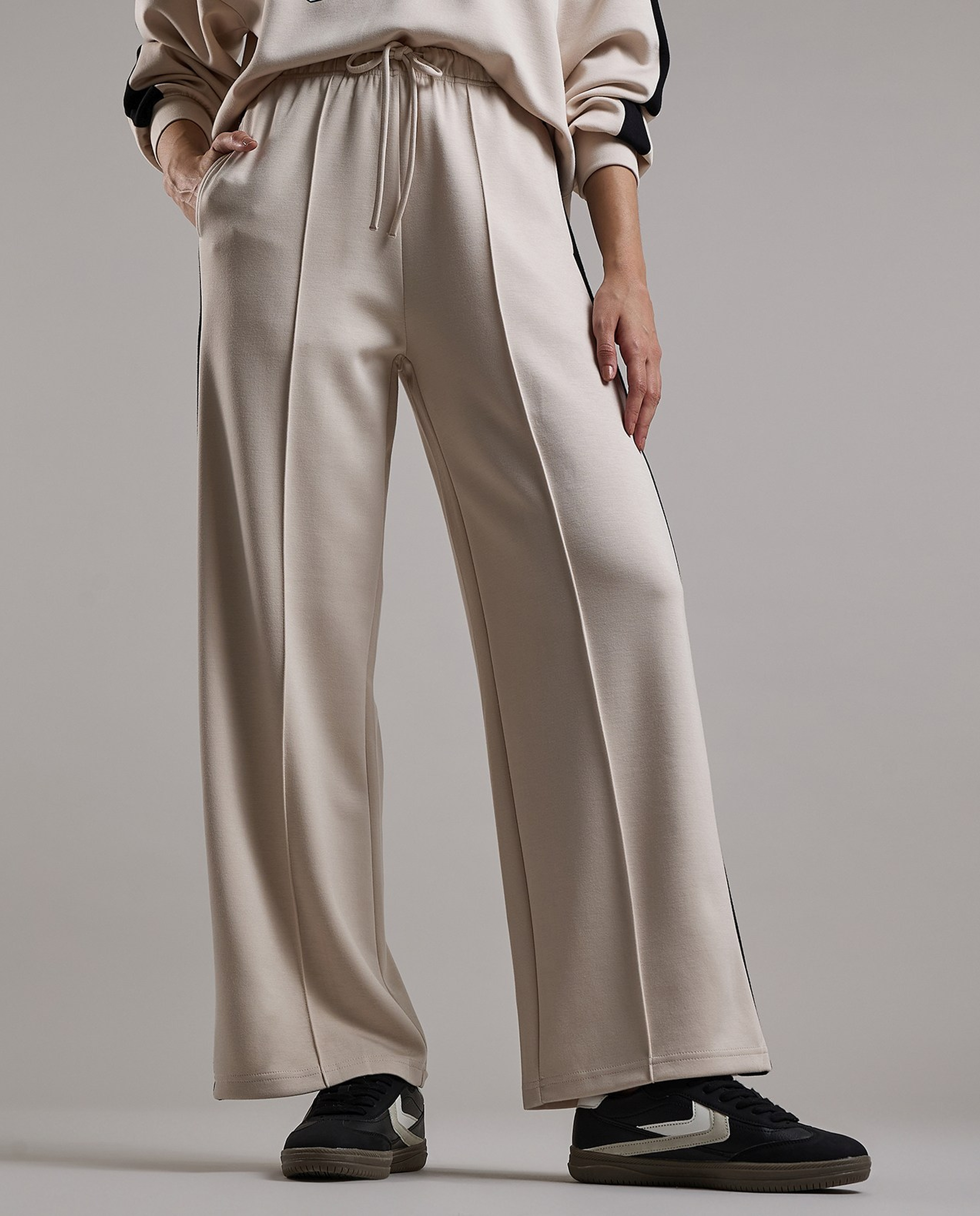 Stripe Detail Wide Leg Sweatpants with Drawstring Waist