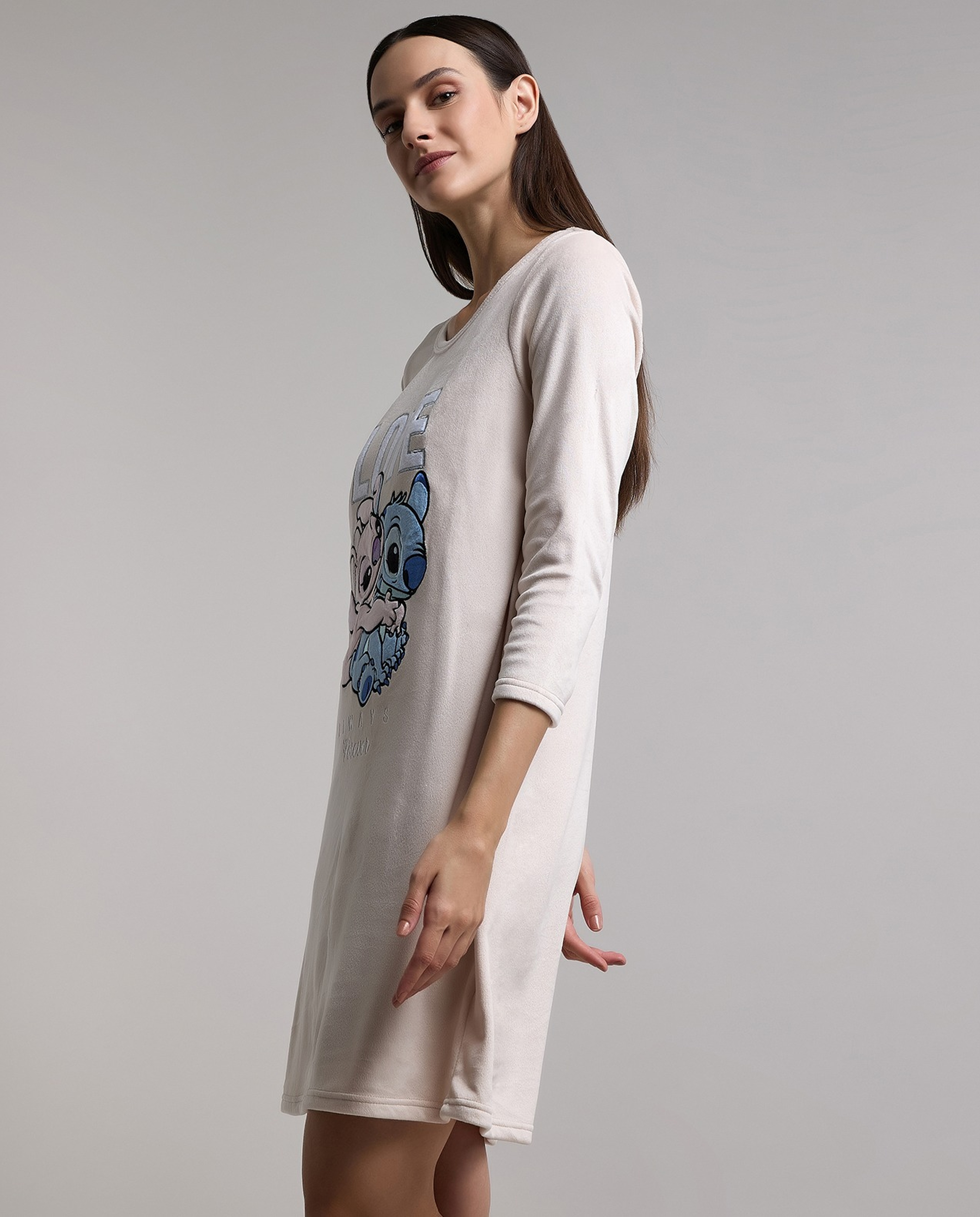 Lilo & Stitch Print Nightdress with Long Sleeves