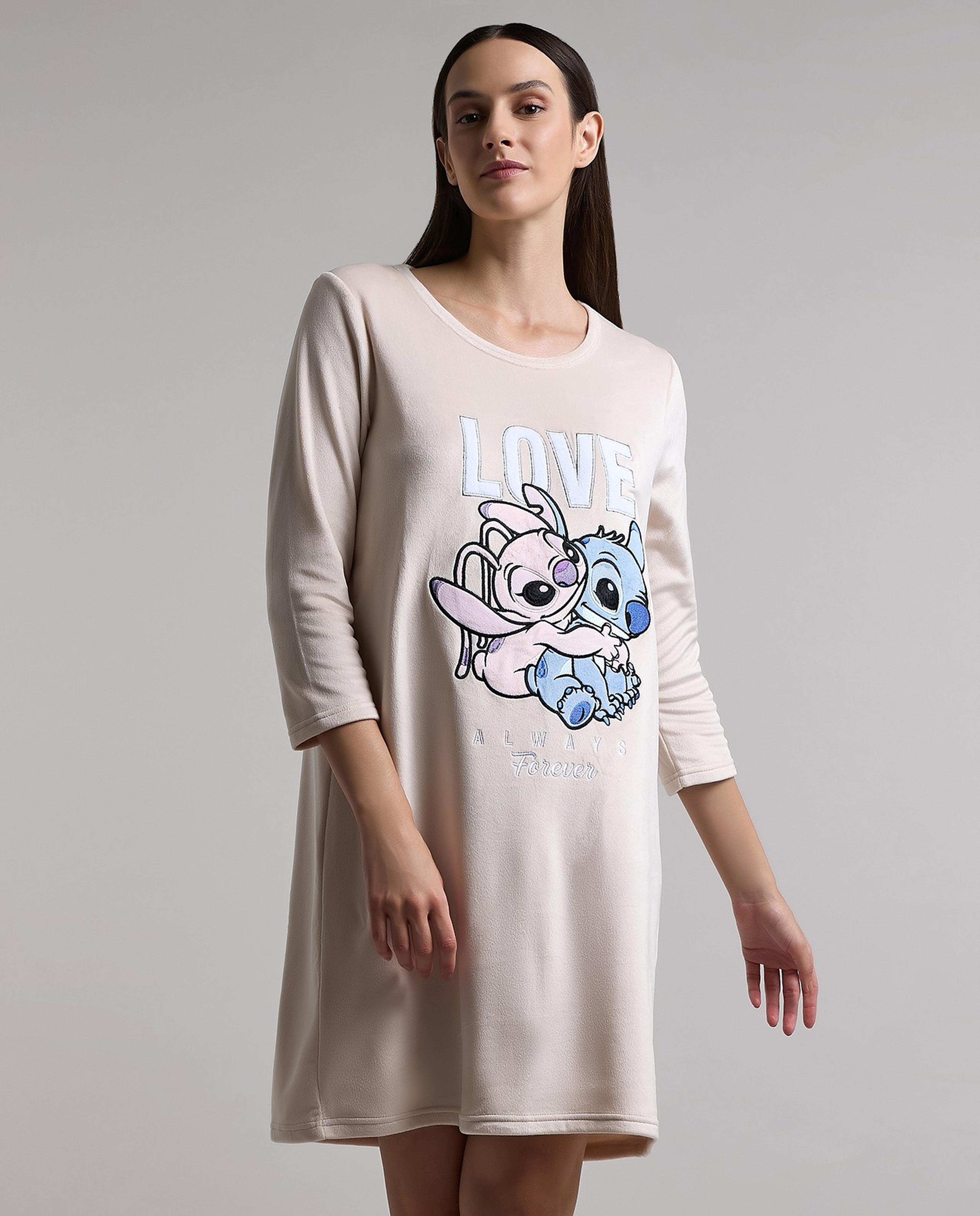 Lilo & Stitch Print Nightdress with Long Sleeves