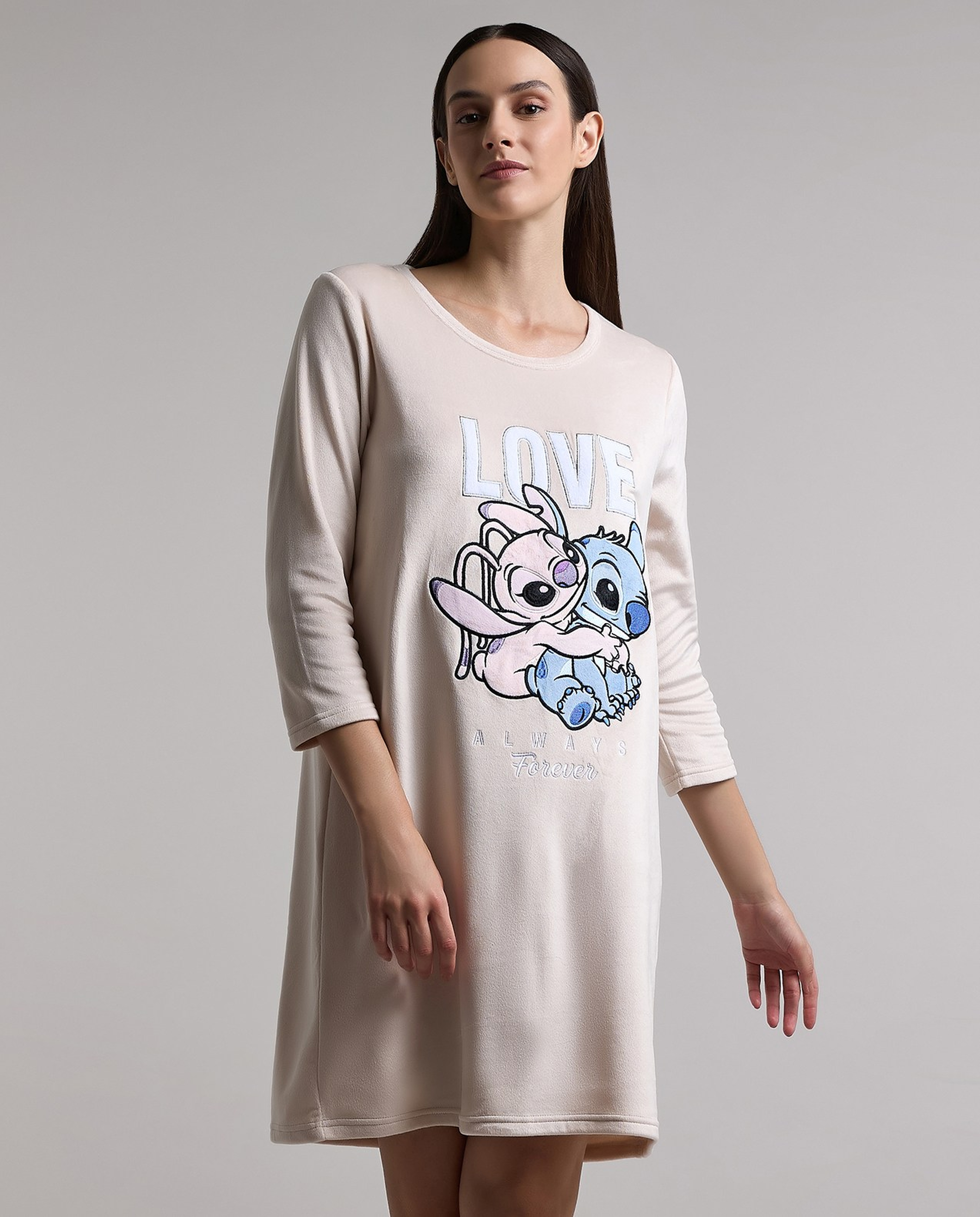 Lilo & Stitch Print Nightdress with Long Sleeves
