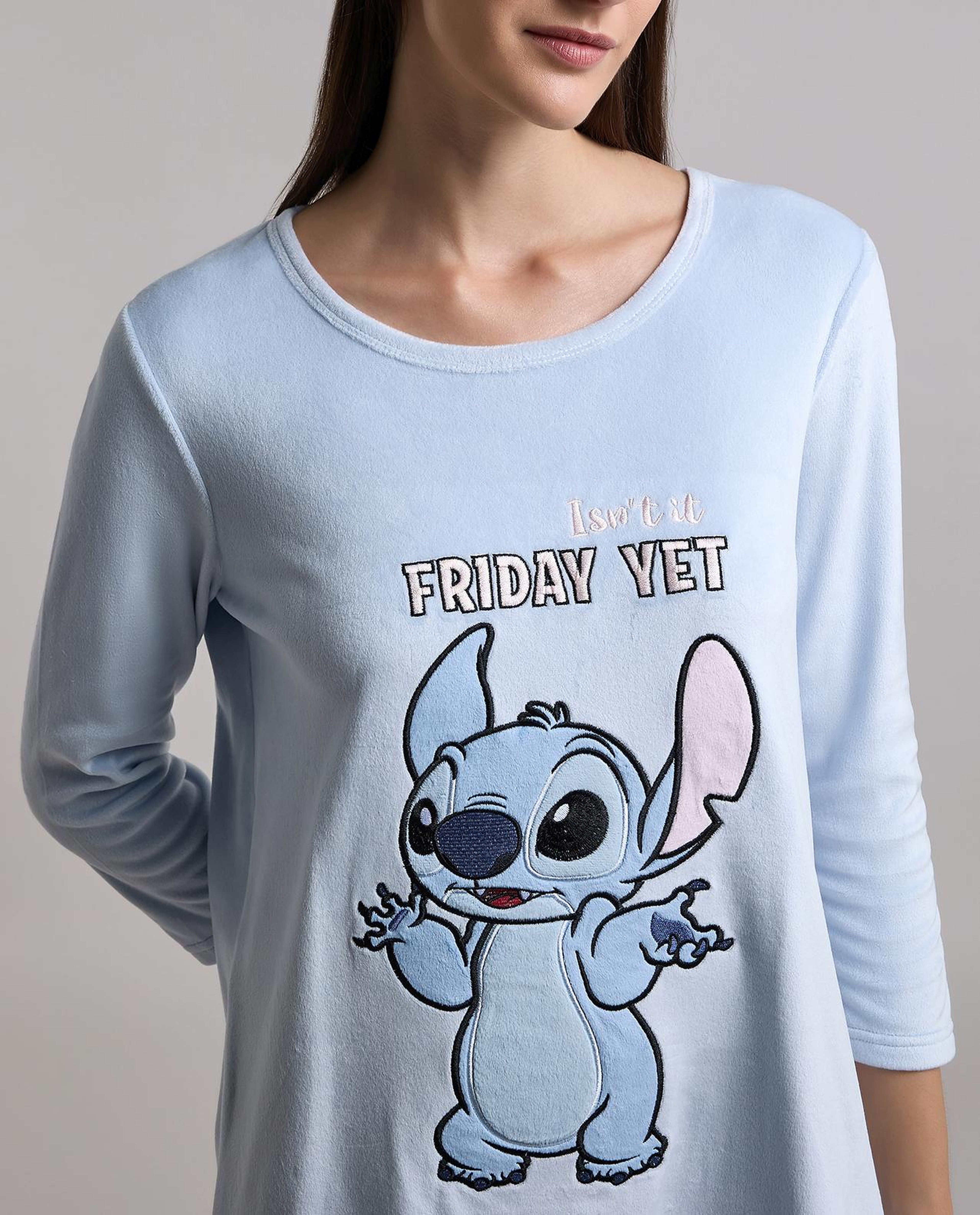 Stitch Print Nightdress with Long Sleeves