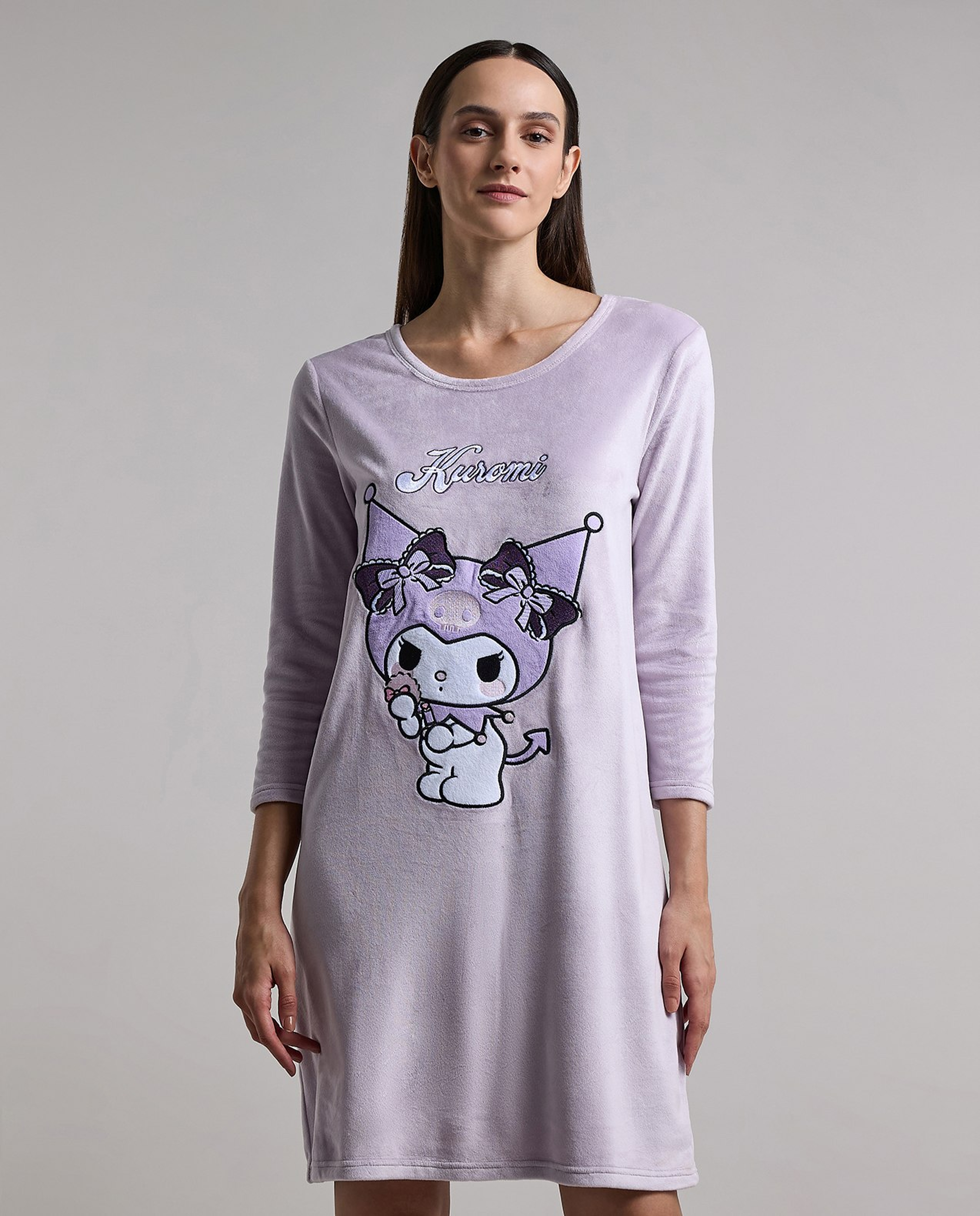 Kuromi Print Nightdress with Long Sleeves