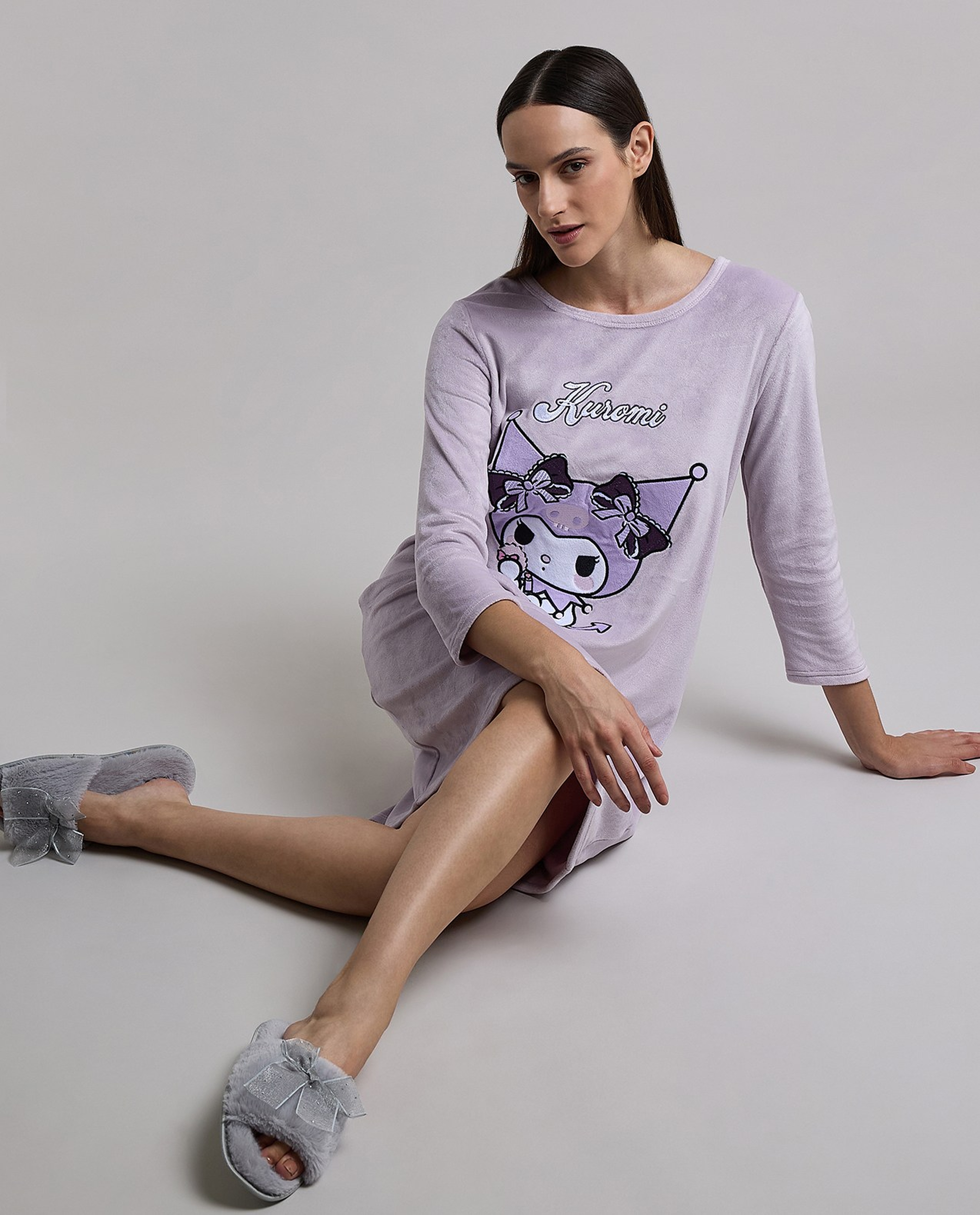 Kuromi Print Nightdress with Long Sleeves