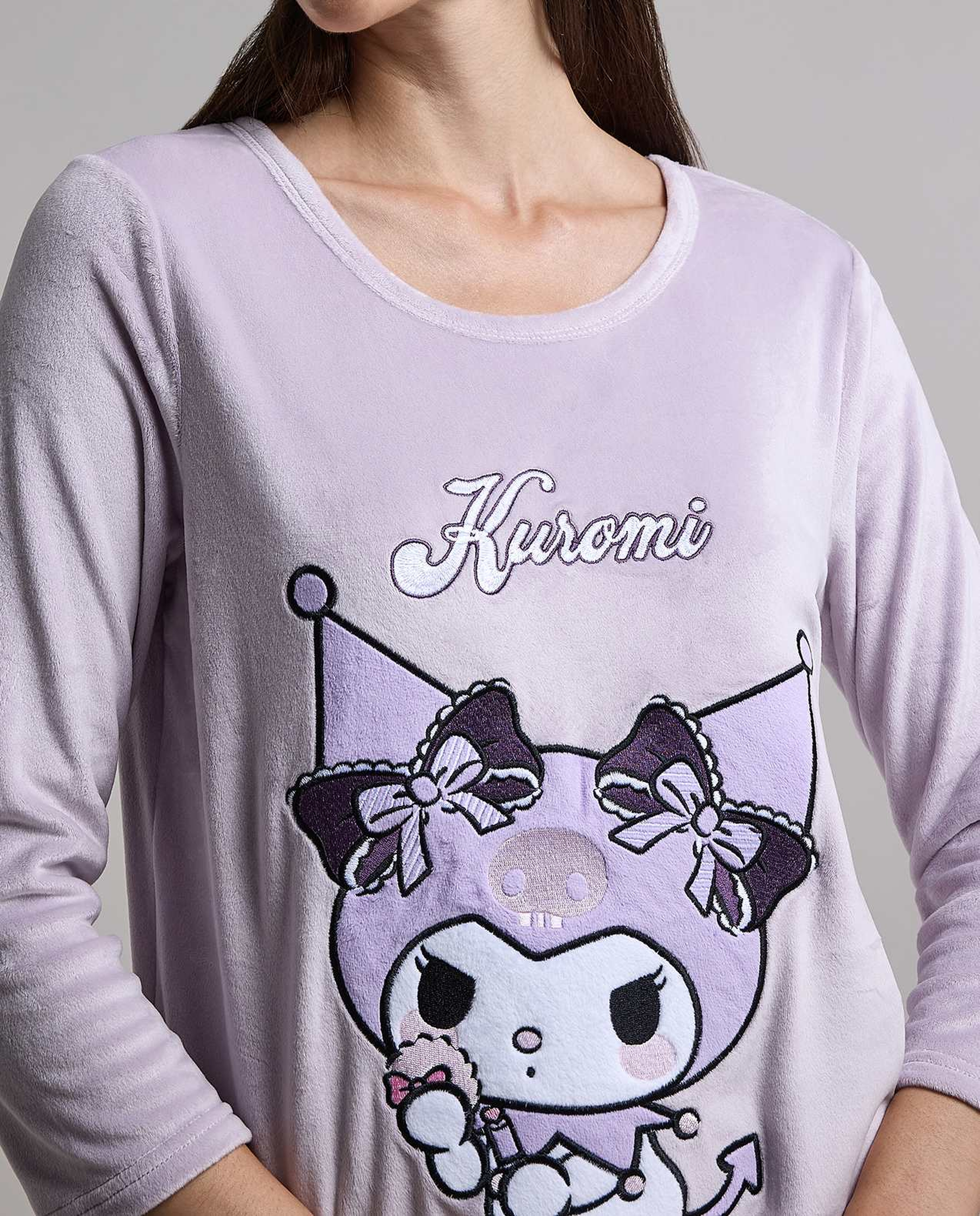 Kuromi Print Nightdress with Long Sleeves