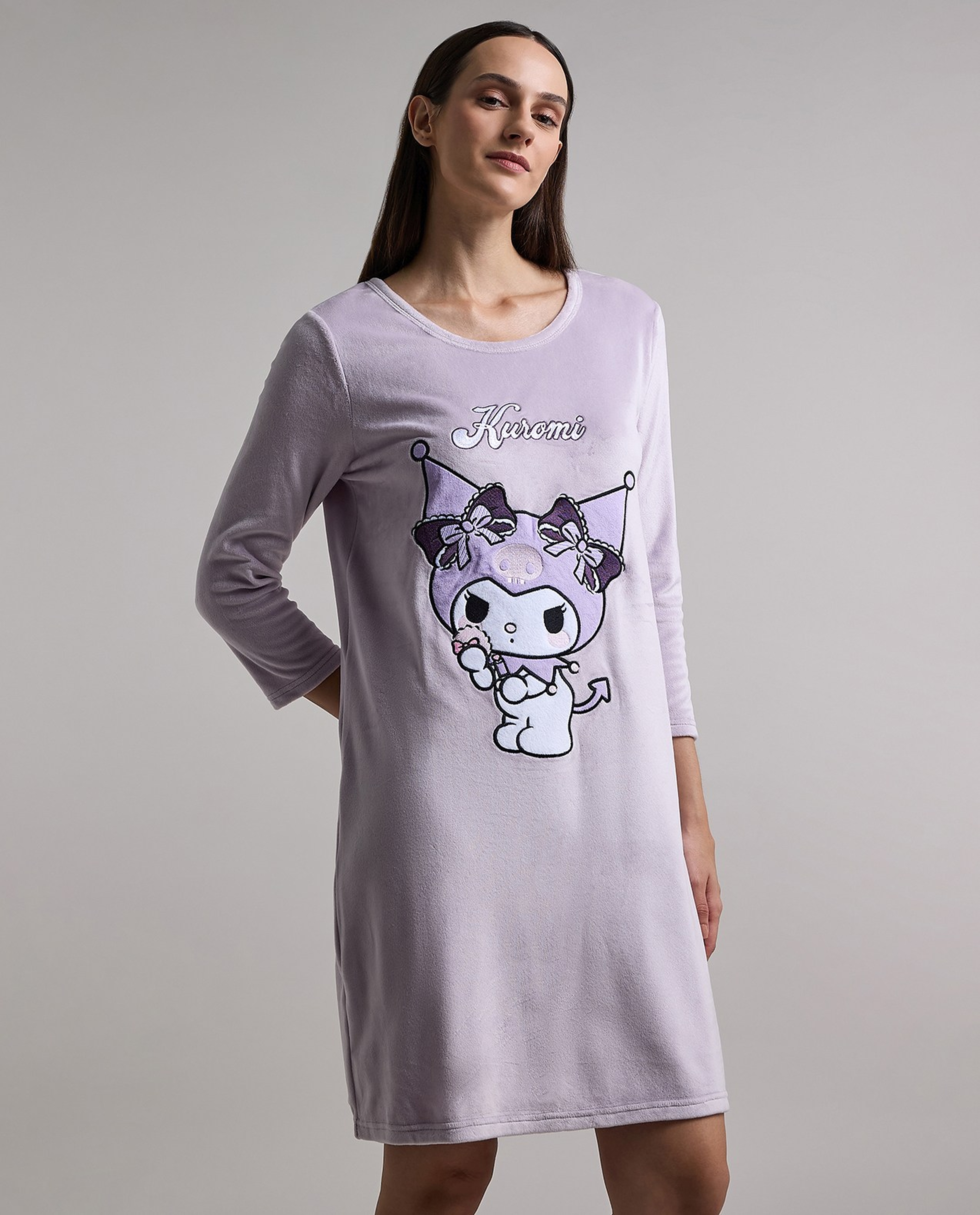 Kuromi Print Nightdress with Long Sleeves