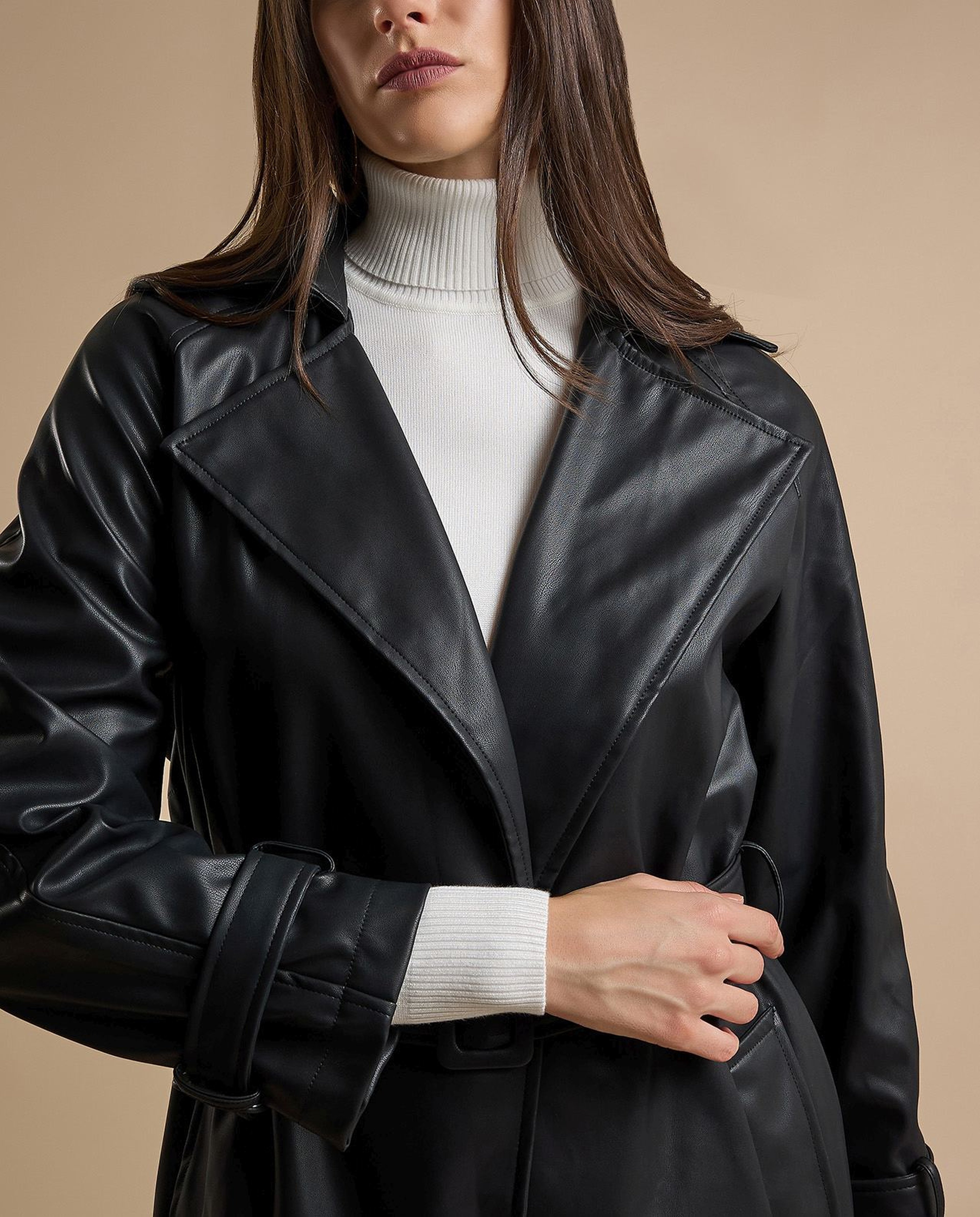 Solid Overcoat with Waist Belt