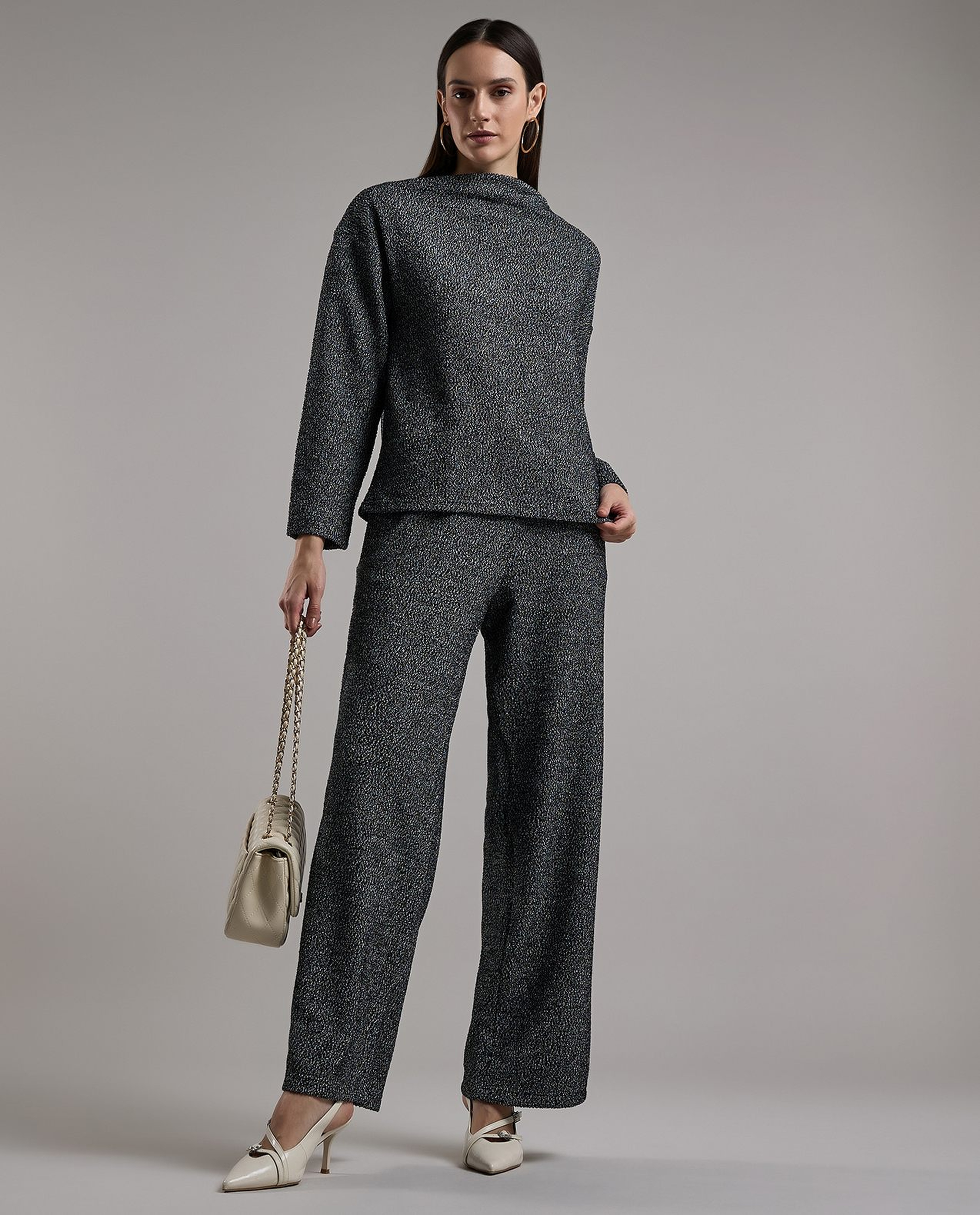 Textured Top with Cowl Neck and Long Sleeves