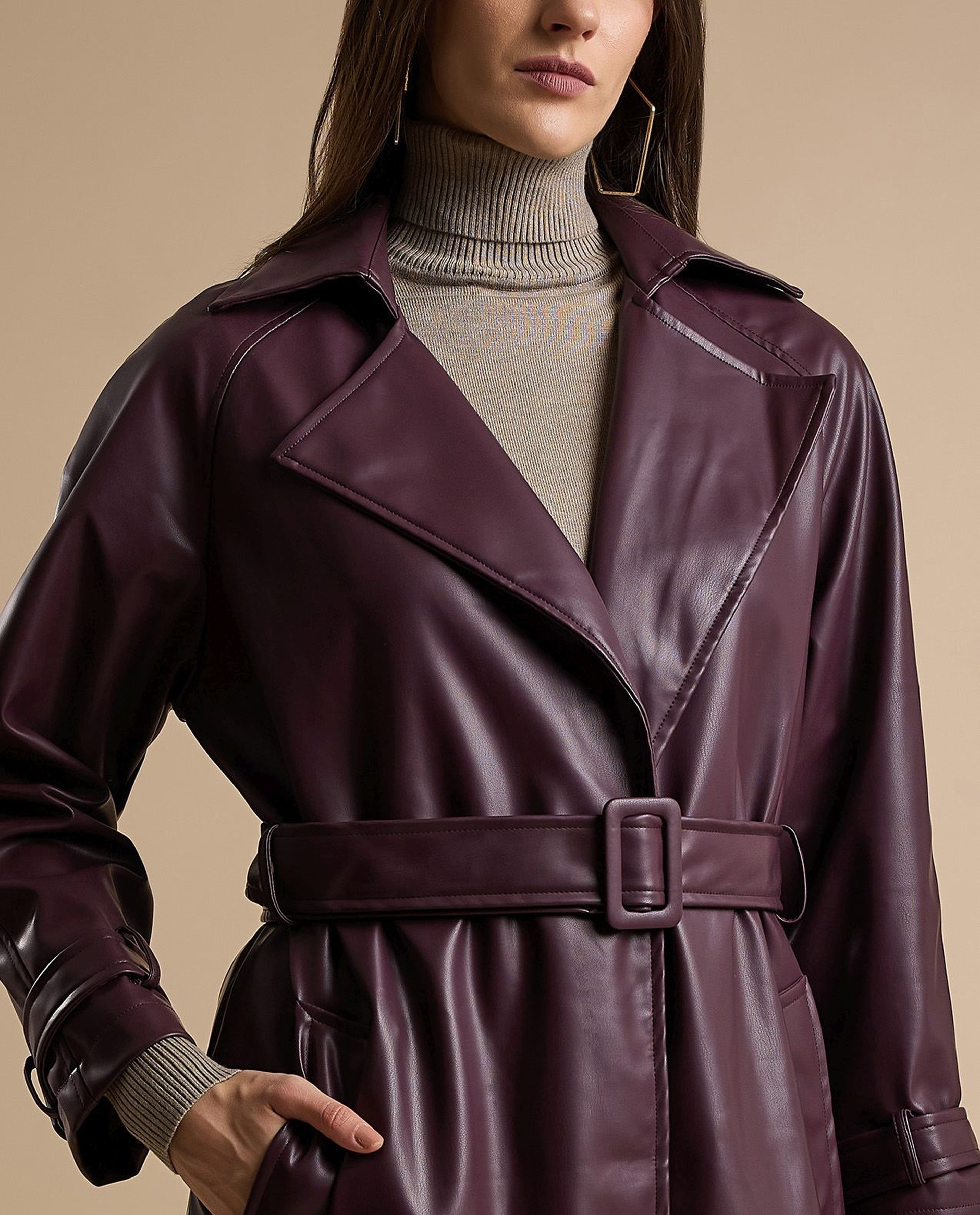 Solid Overcoat with Waist Belt