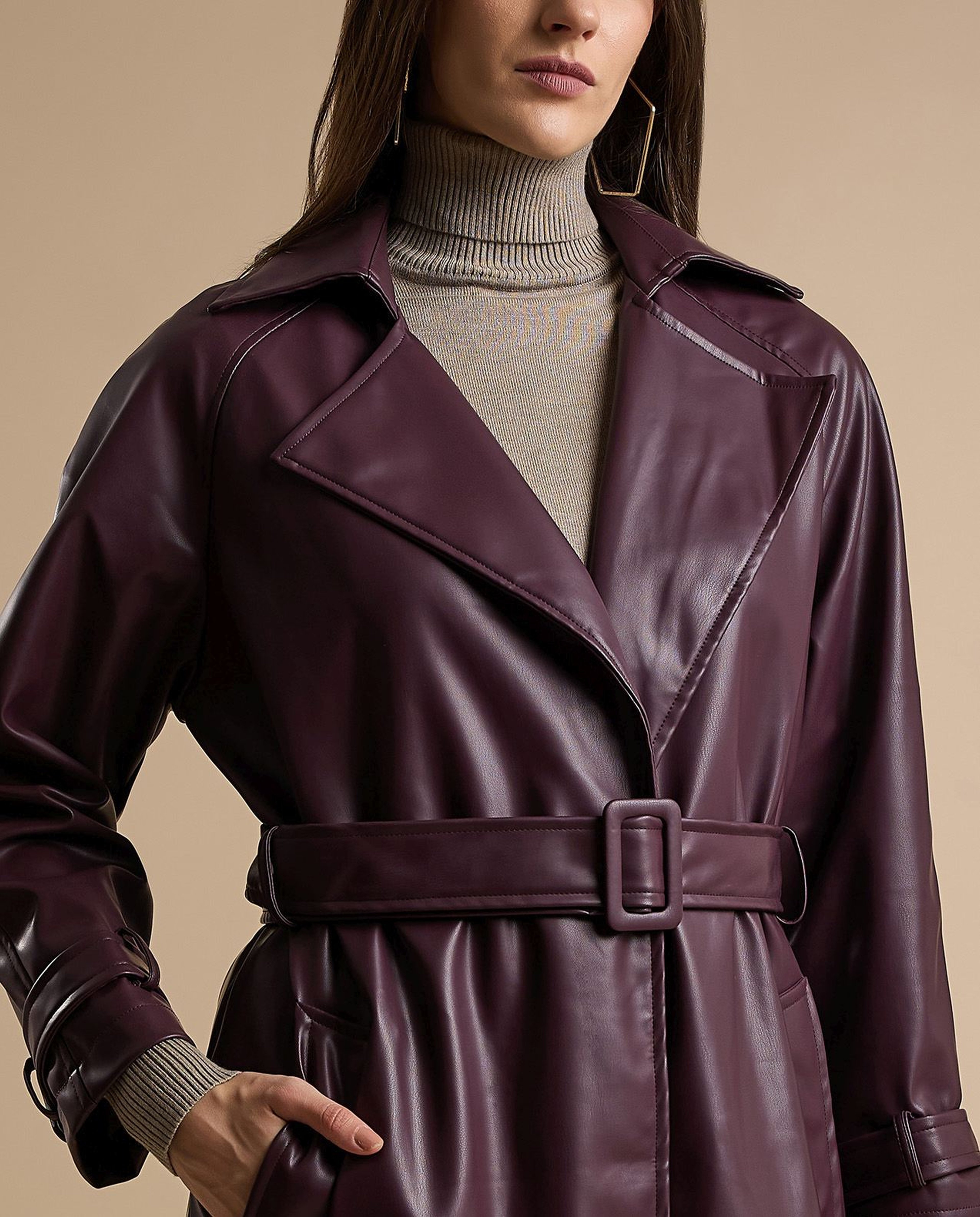 Solid Overcoat with Waist Belt