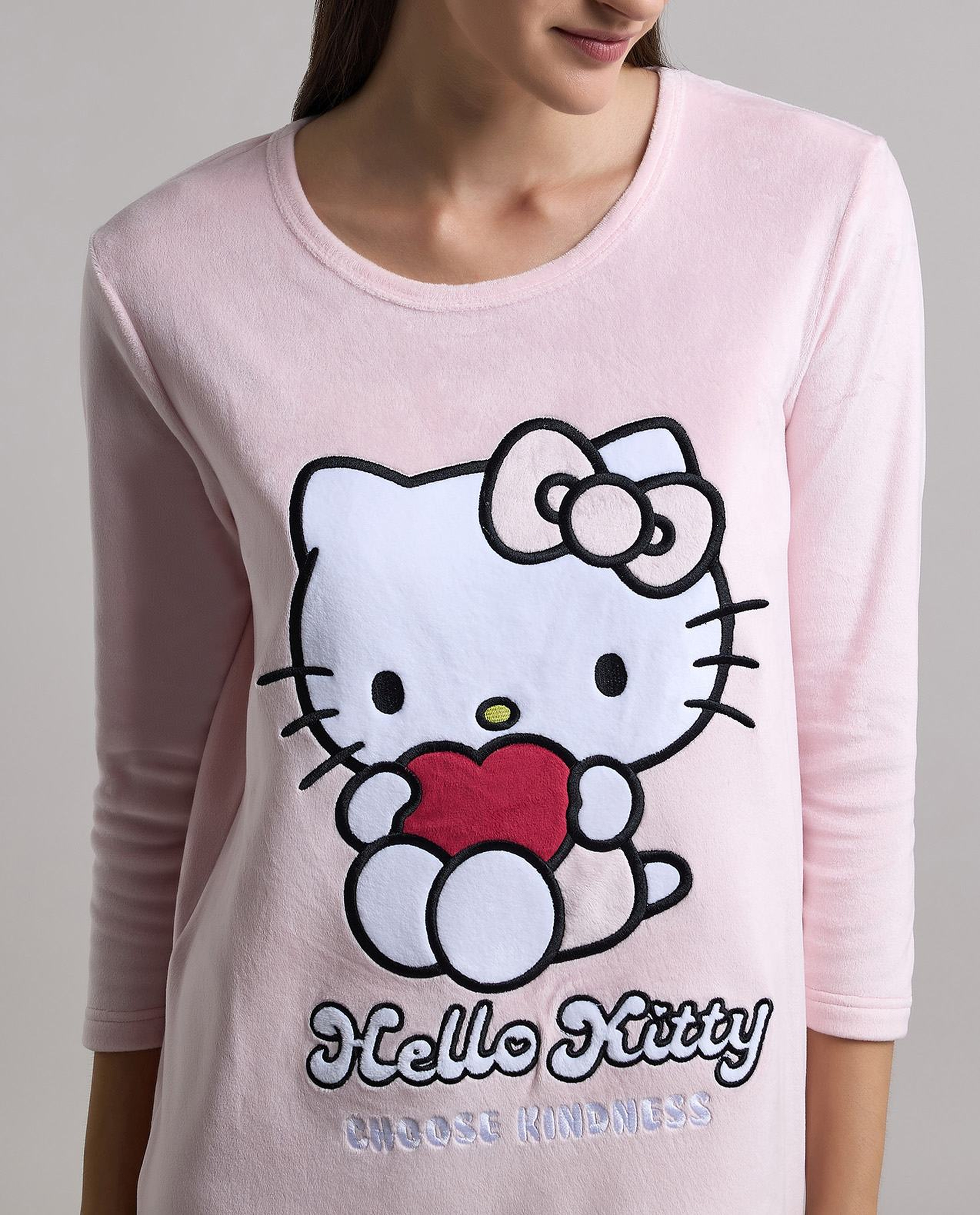 Hello Kitty Print Nightdress with Long Sleeves