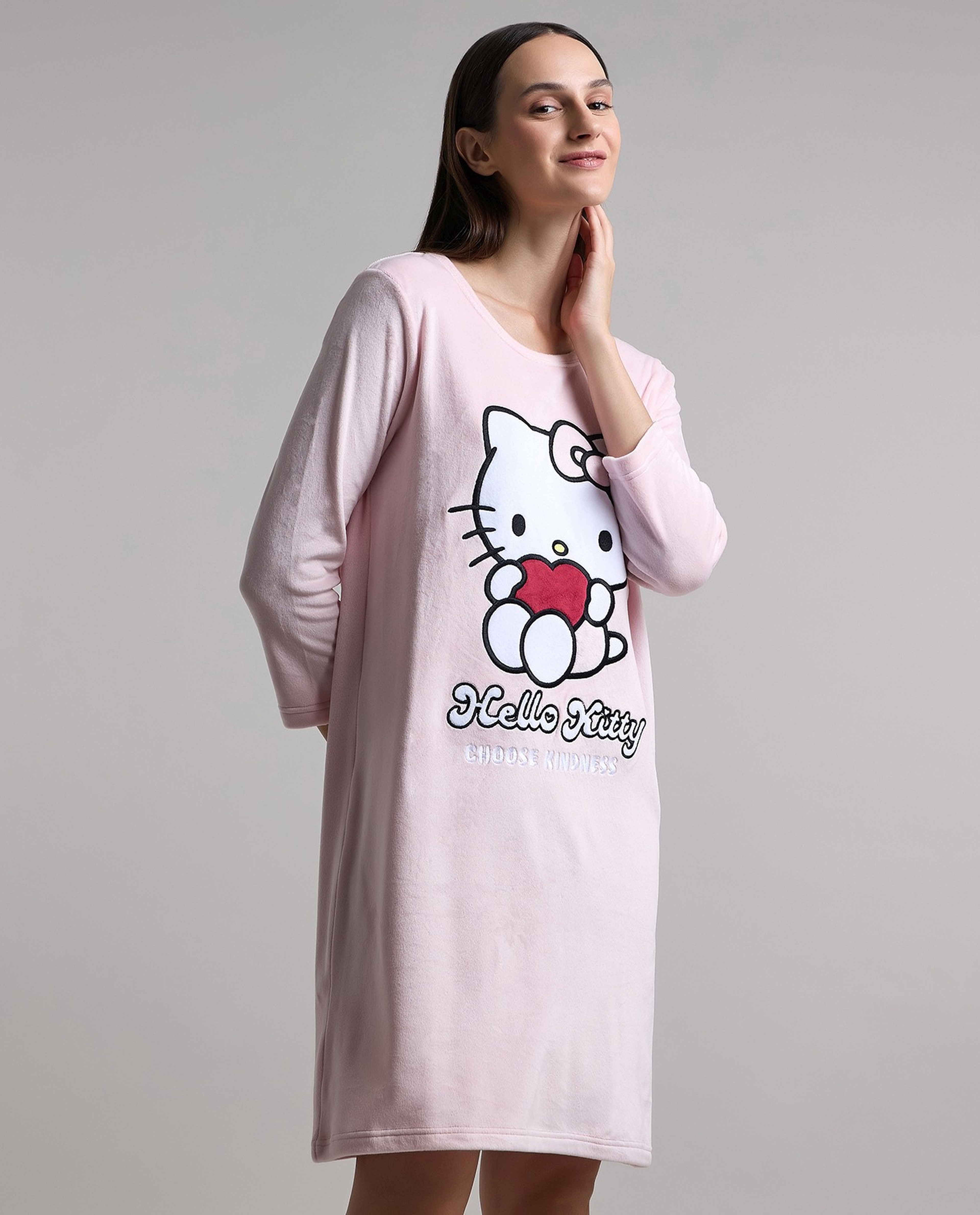 Hello Kitty Print Nightdress with Long Sleeves