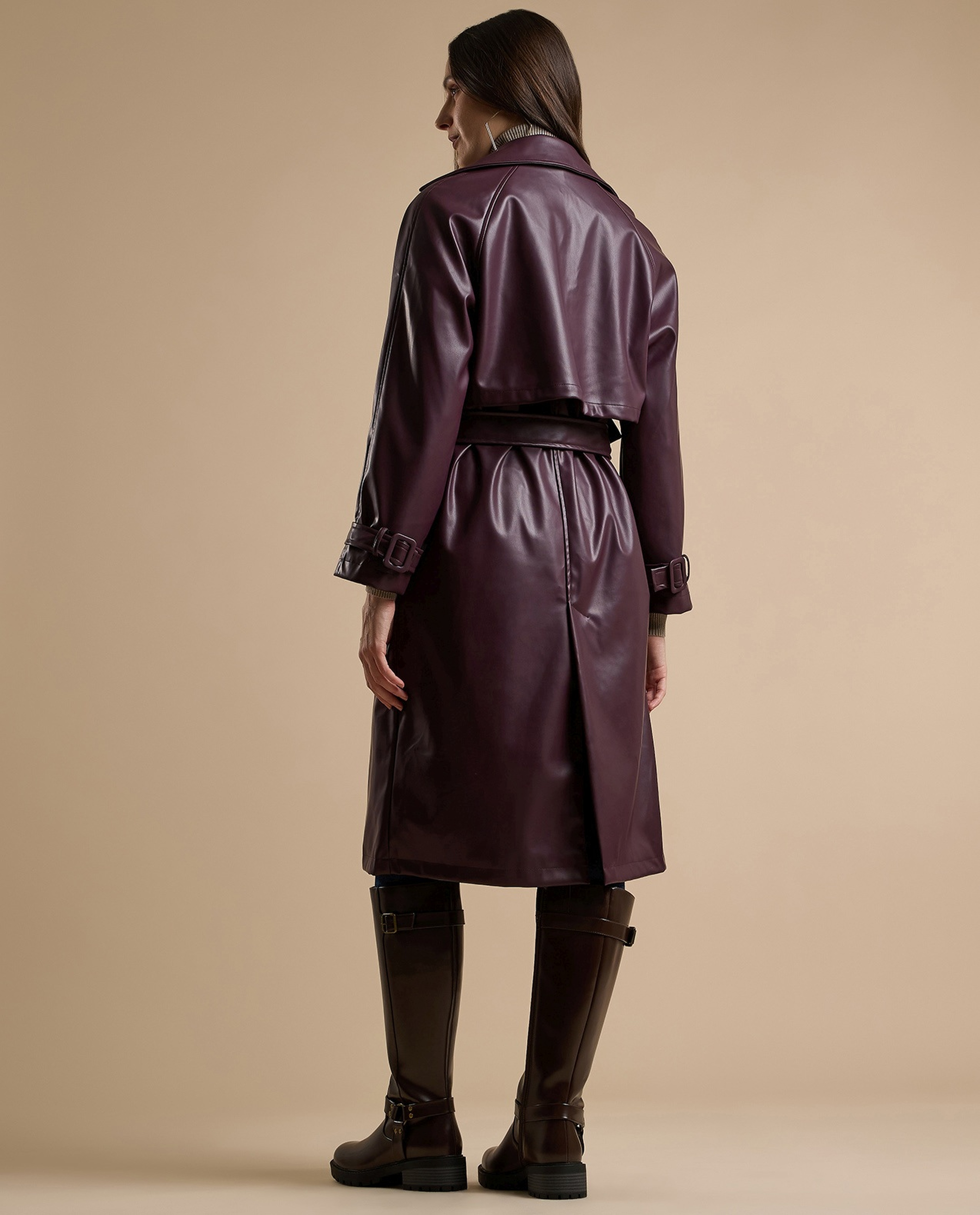 Solid Overcoat with Waist Belt