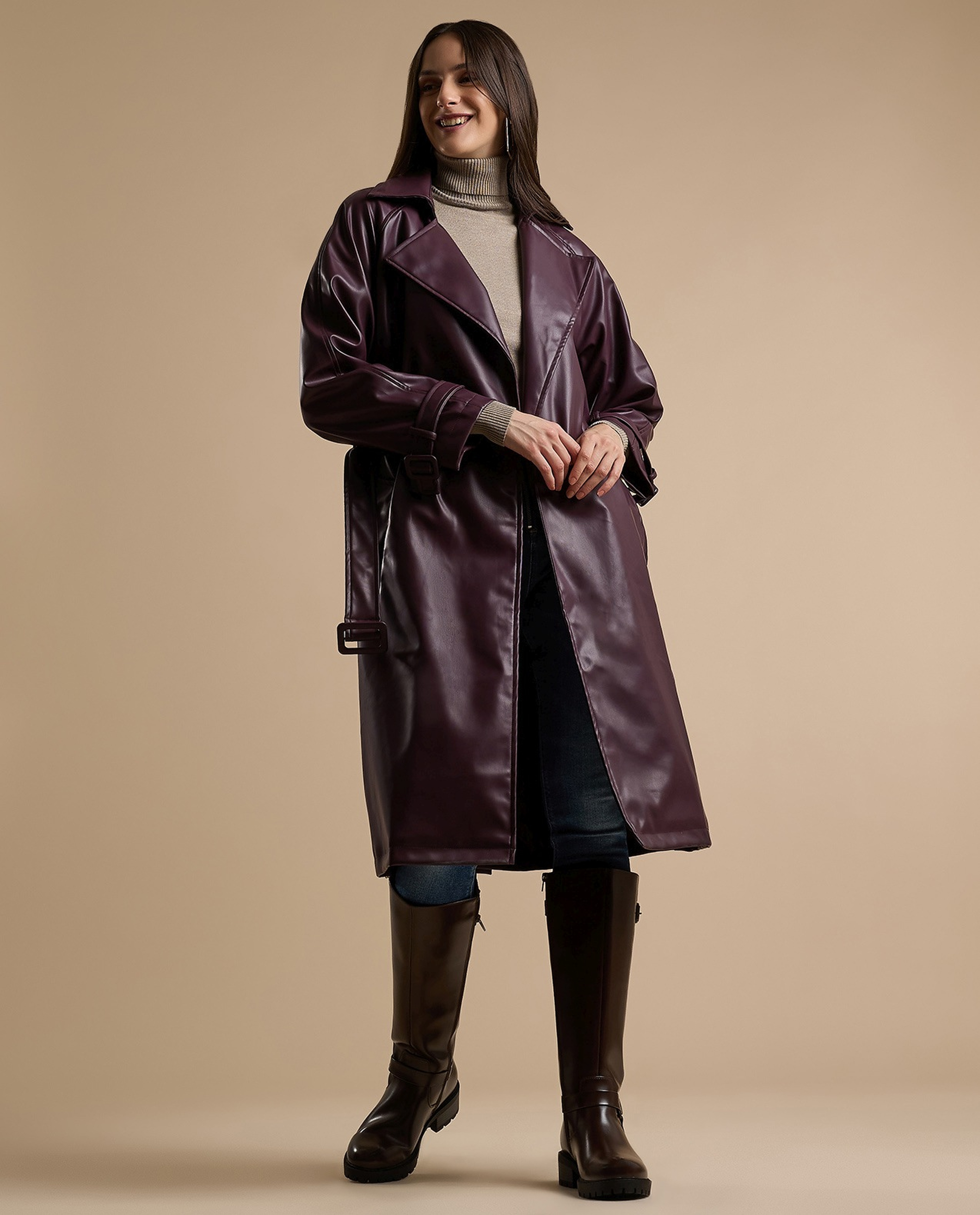Solid Overcoat with Waist Belt