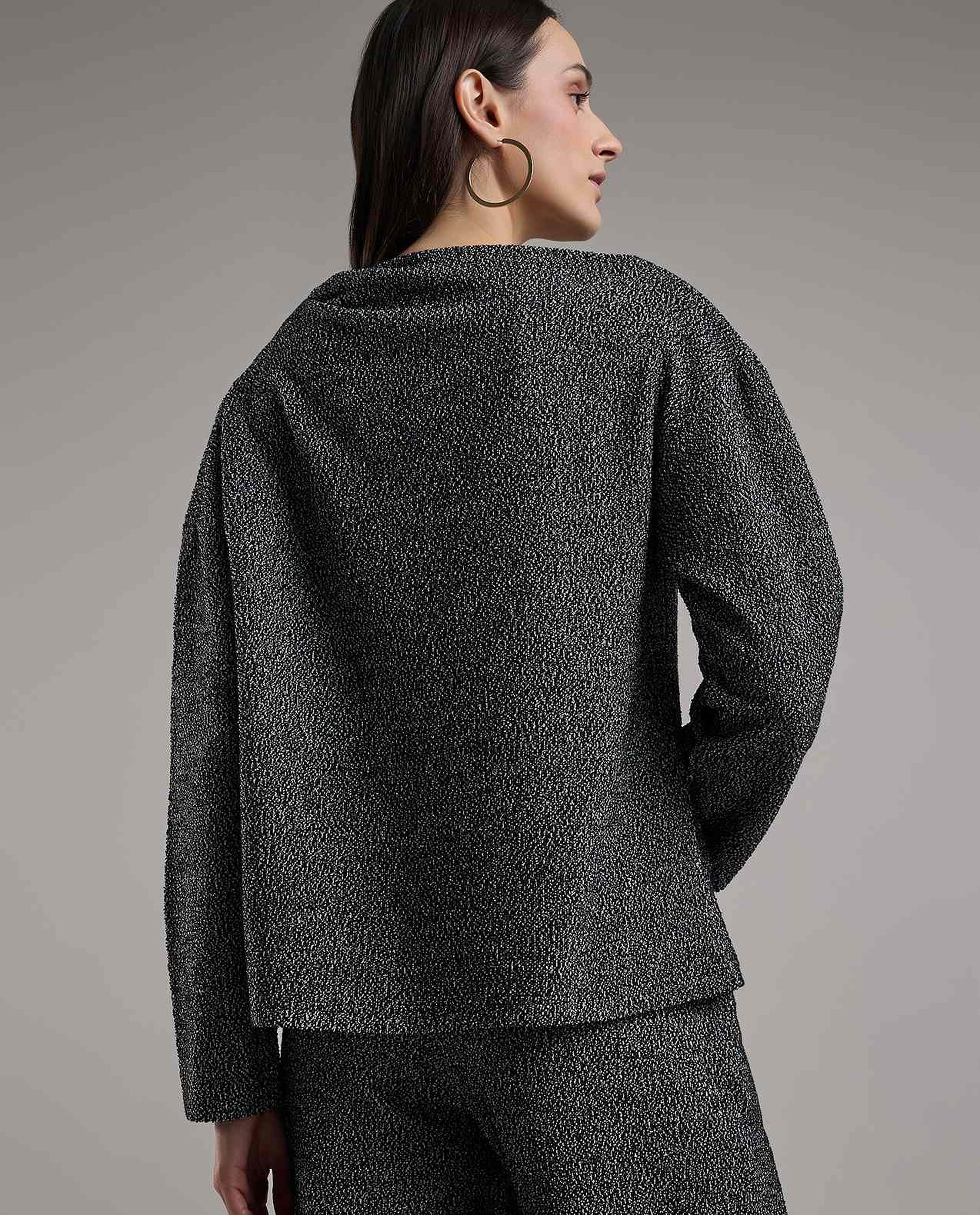Textured Top with Cowl Neck and Long Sleeves