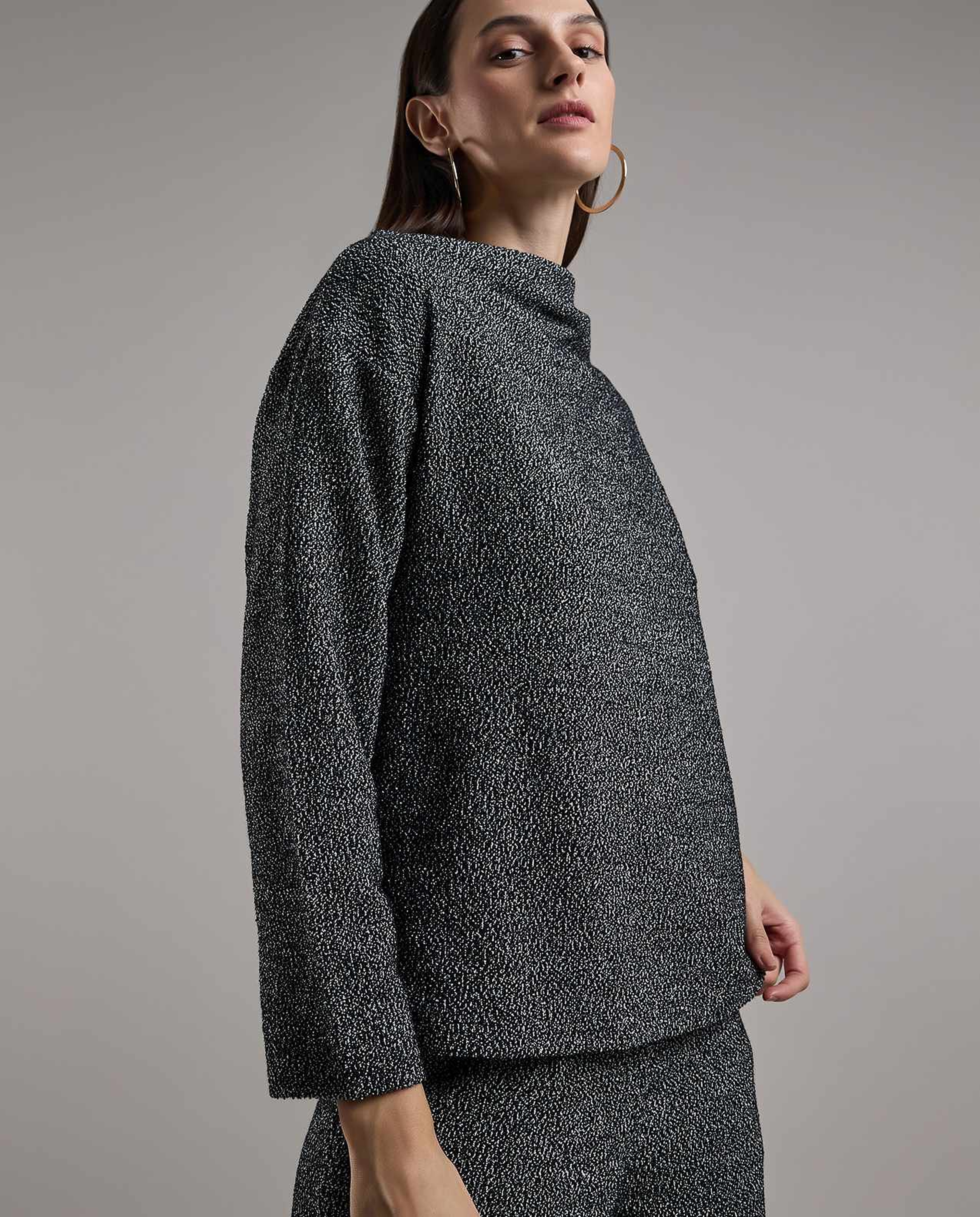 Textured Top with Cowl Neck and Long Sleeves