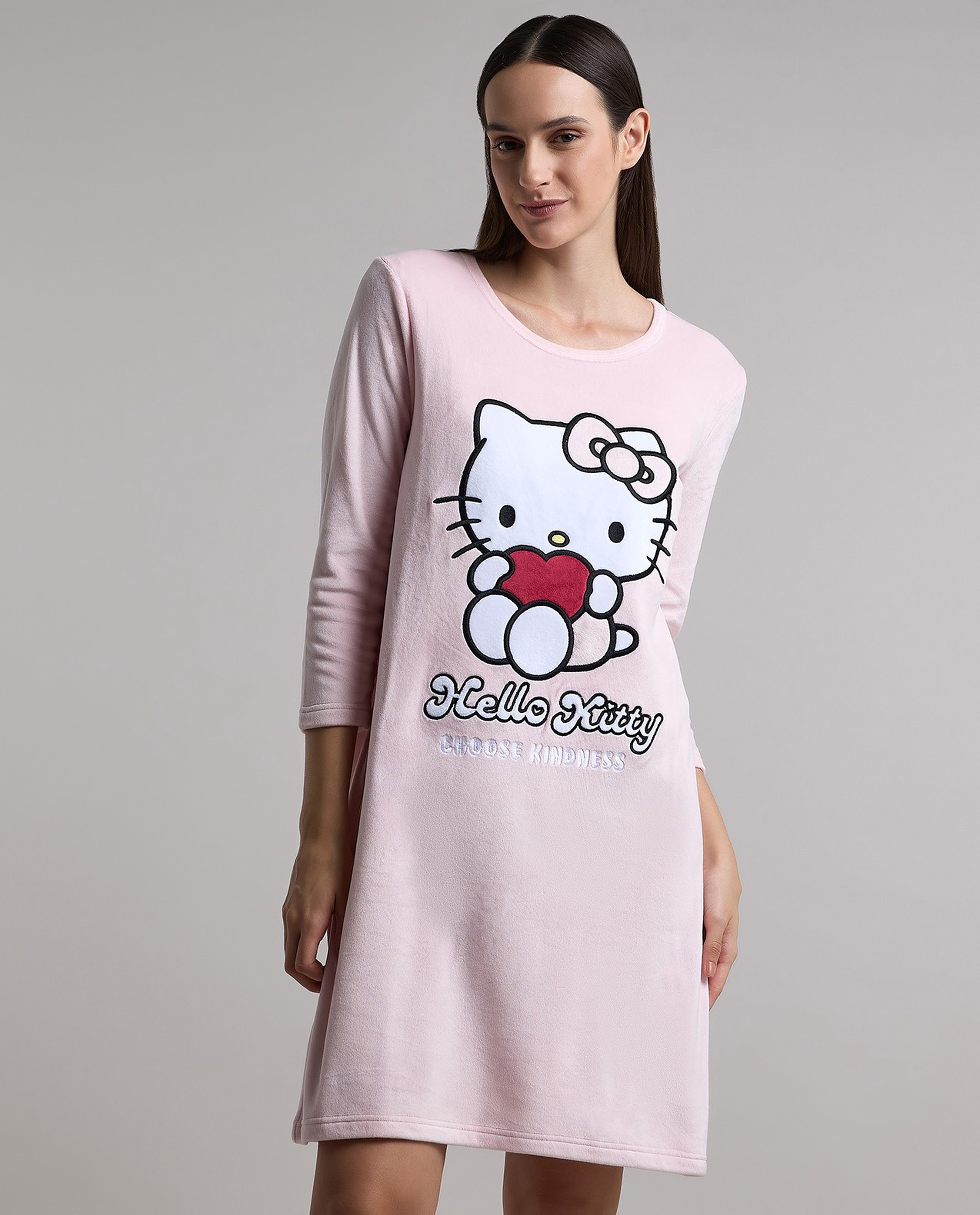 Hello Kitty Print Nightdress with Long Sleeves