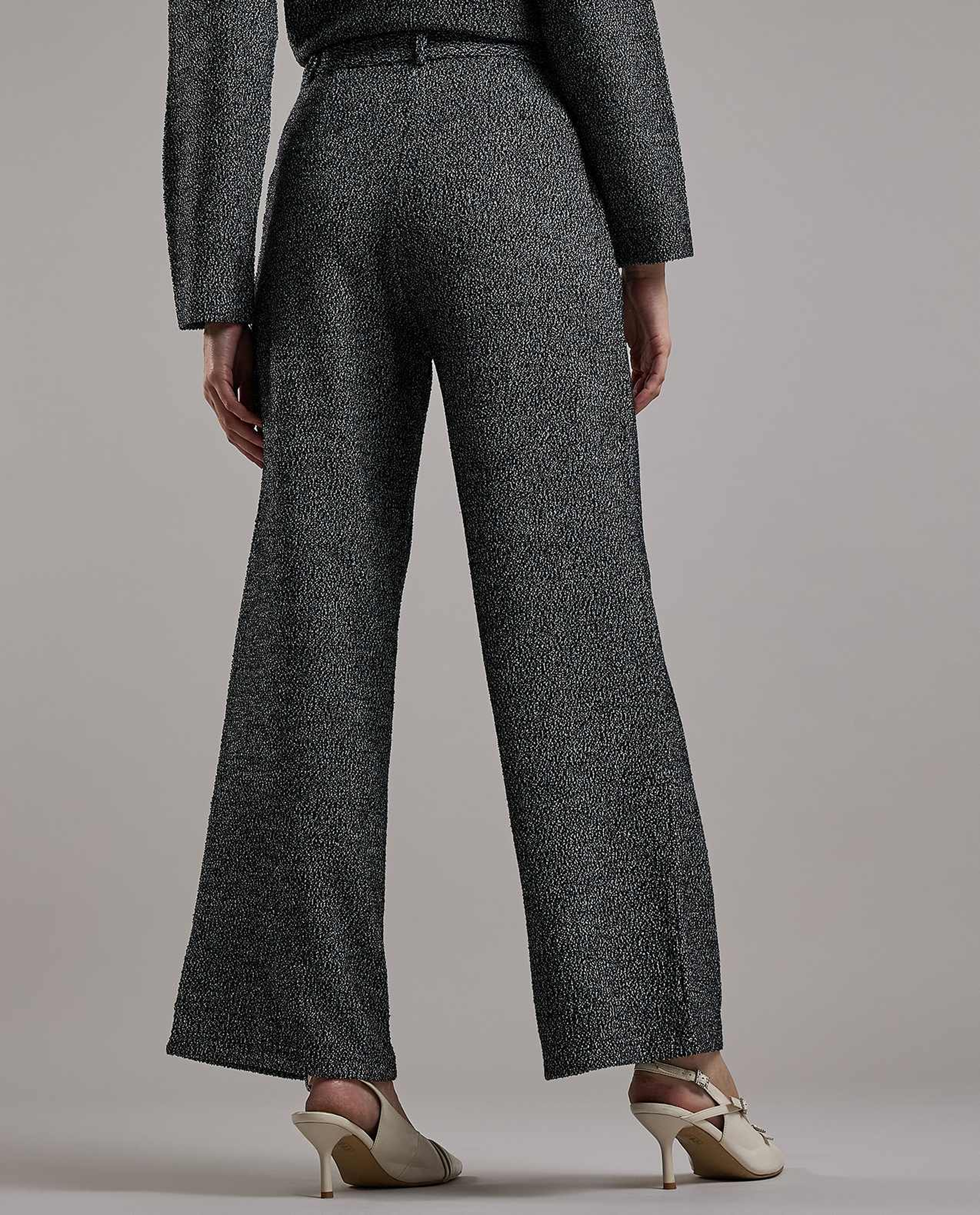 Textured Wide Leg Pants with Button Closure