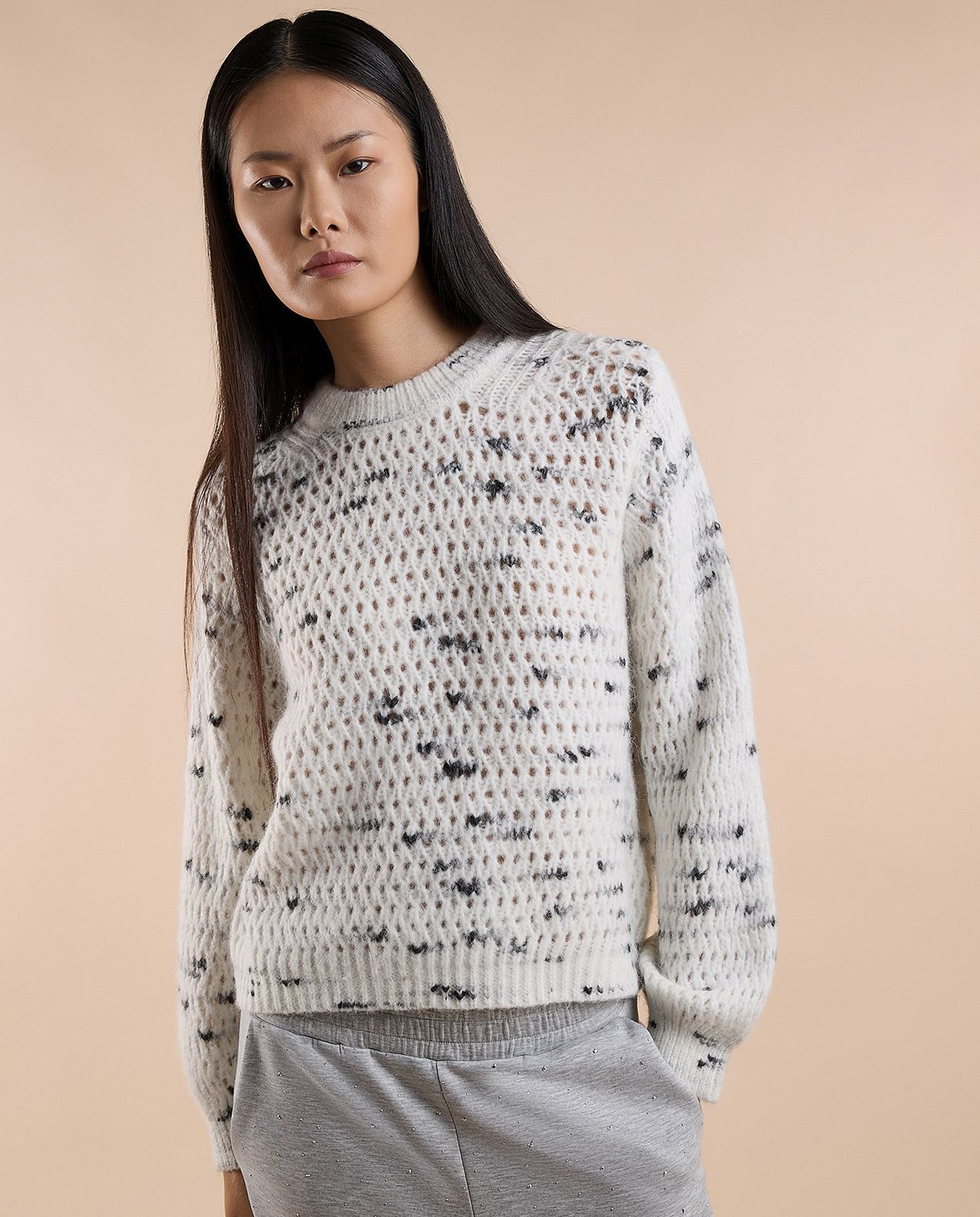 Patterned Sweater with Crew Neck and Long Sleeves