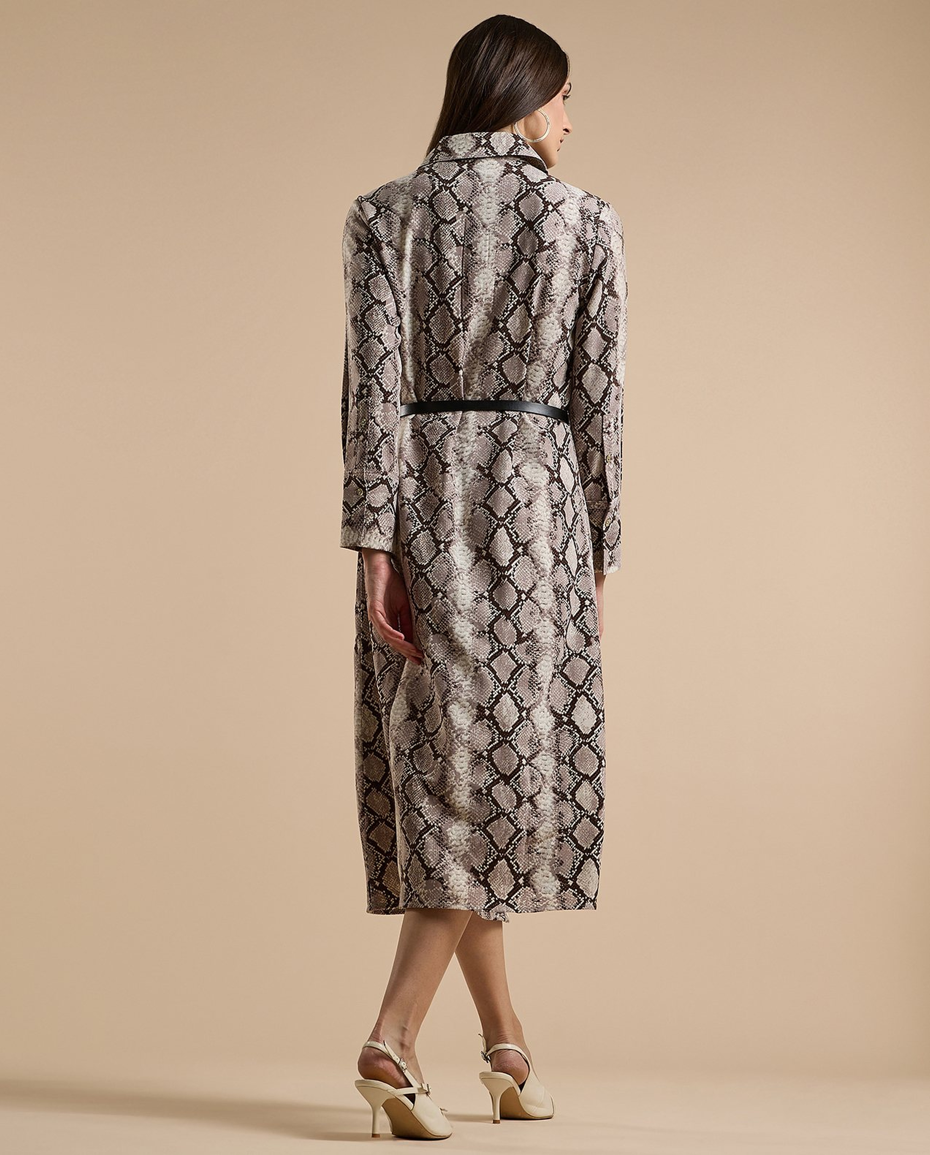 Snake Patterned Shirt Dress with Long Sleeves