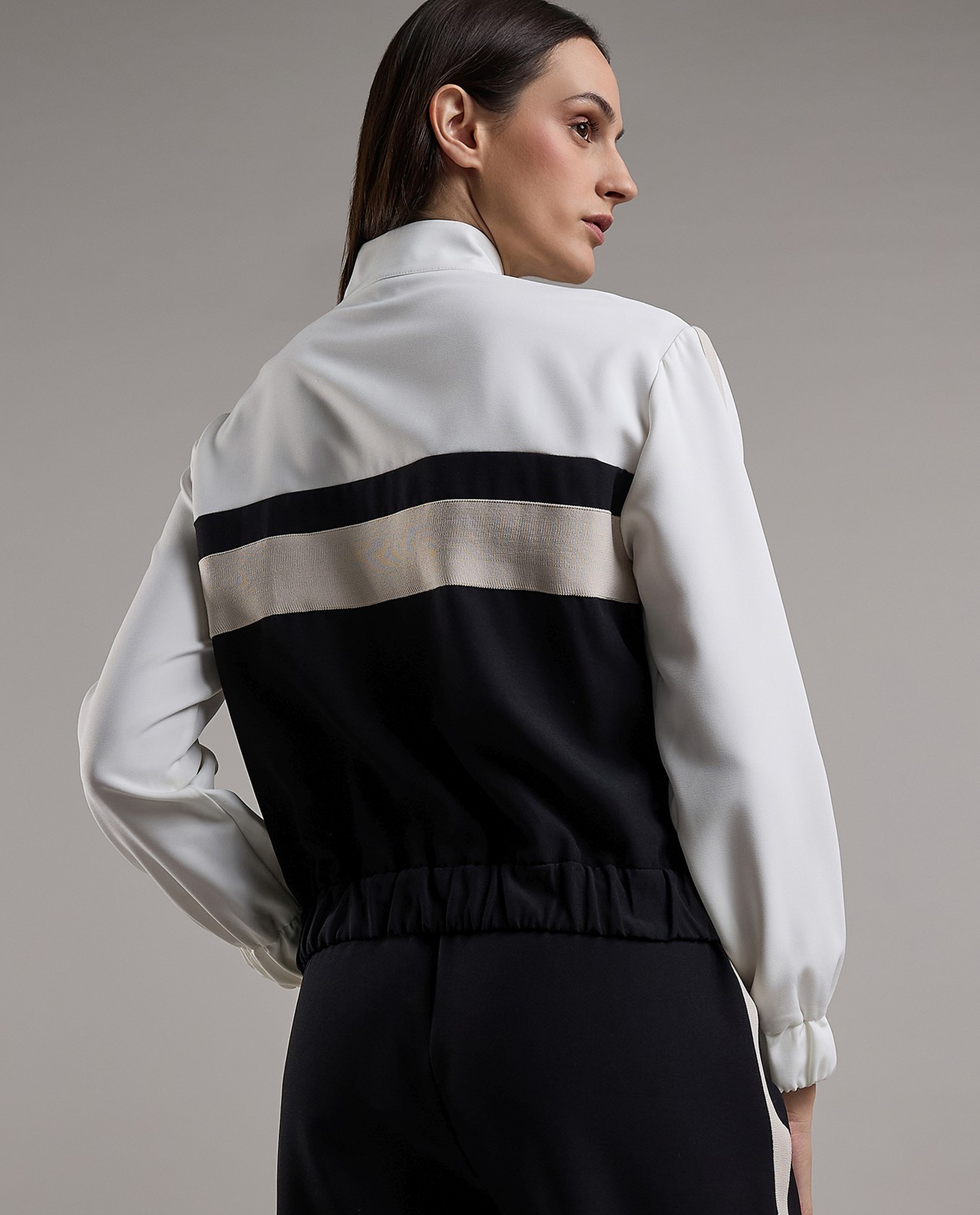 Color Block Jacket with Zipper Closure