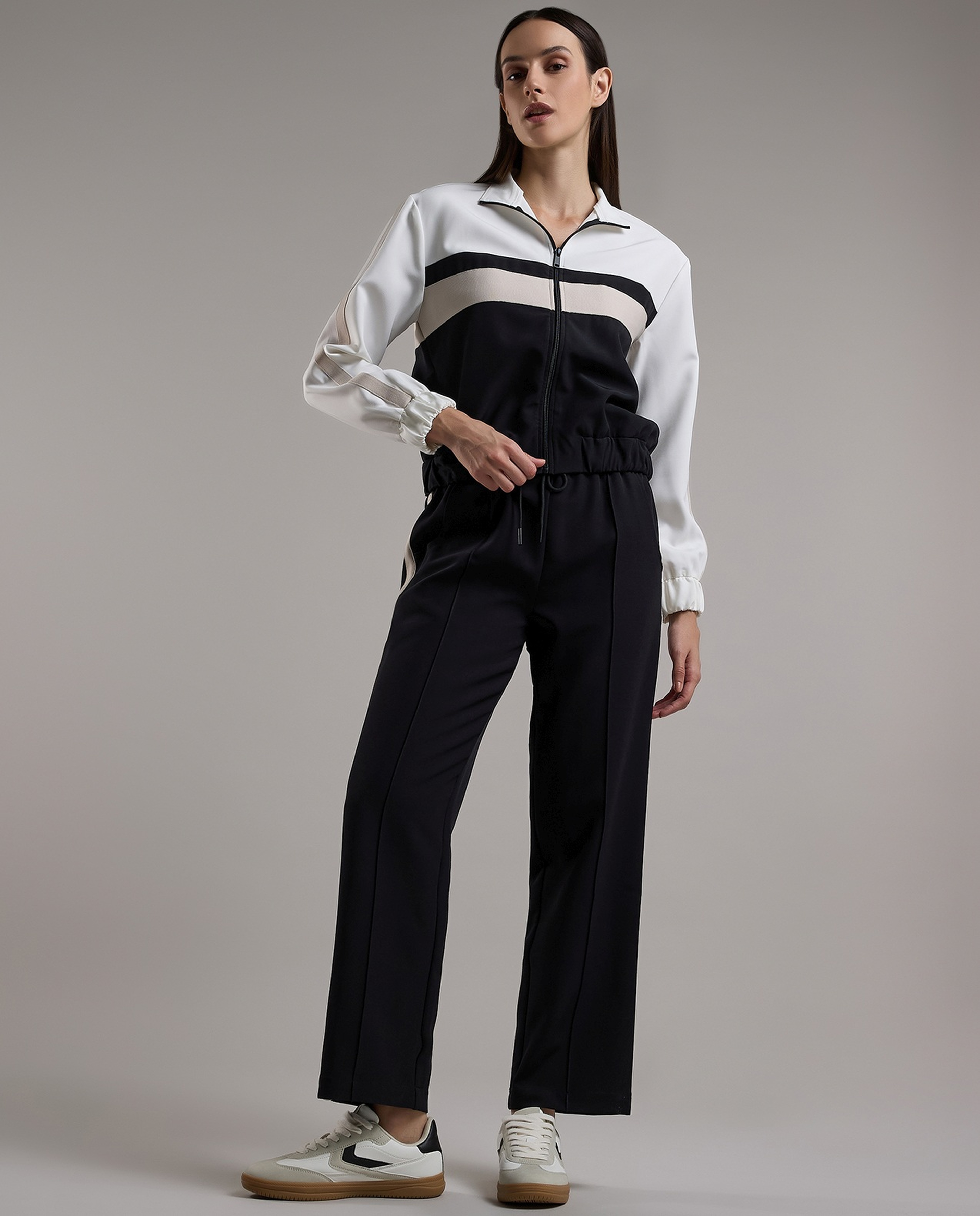 Color Block Jacket with Zipper Closure