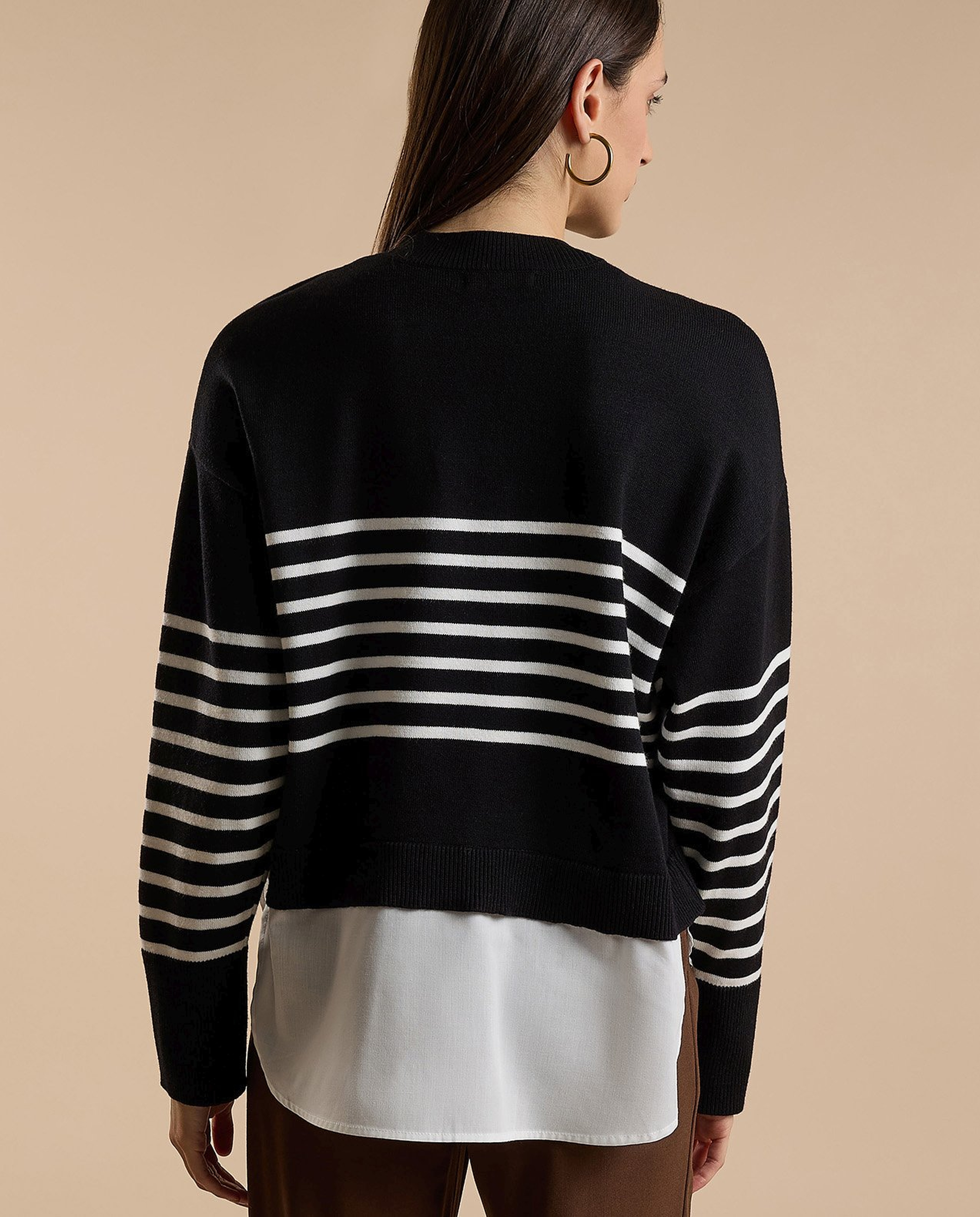 Striped Sweater with Crew Neck and Long Sleeves