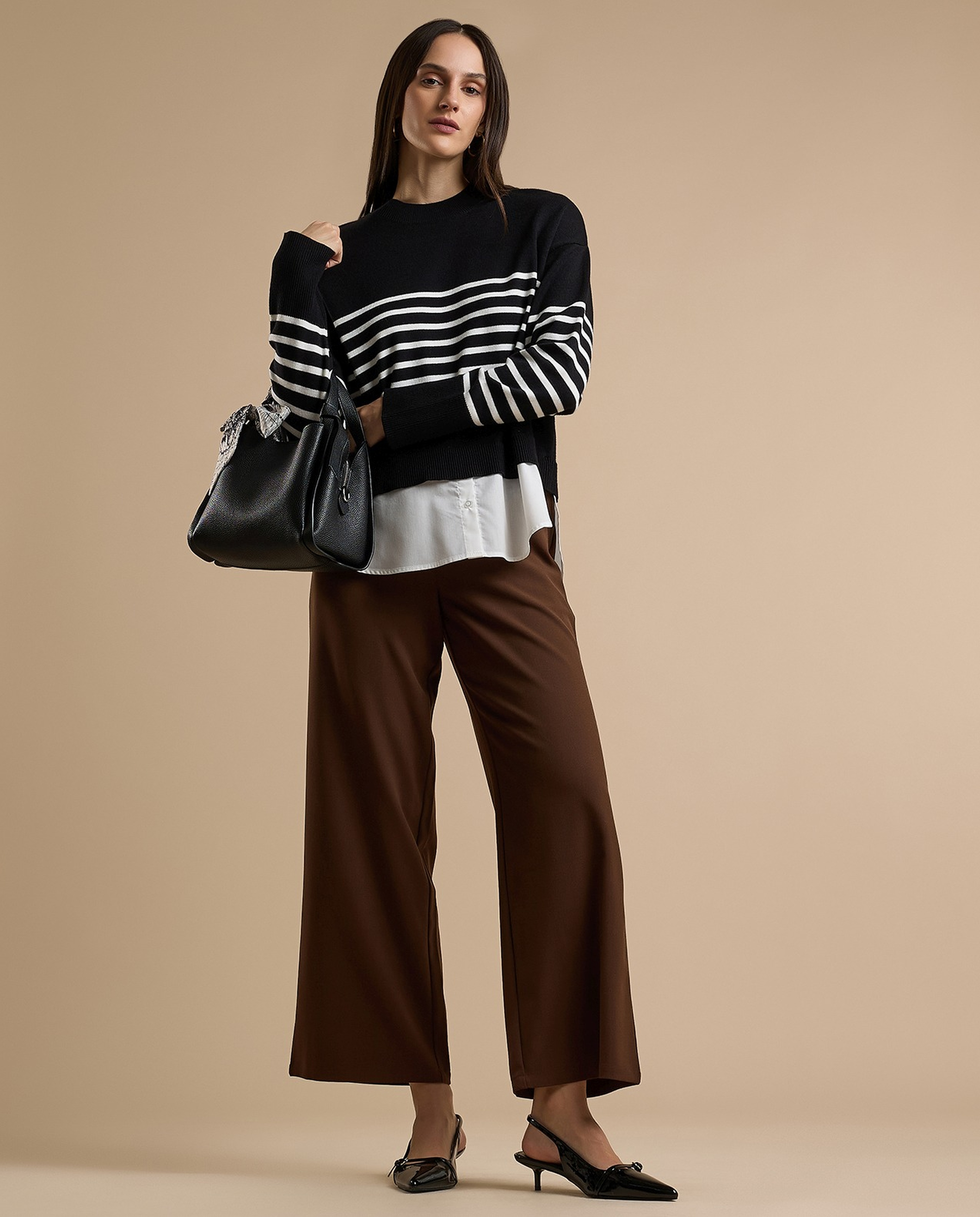 Striped Sweater with Crew Neck and Long Sleeves