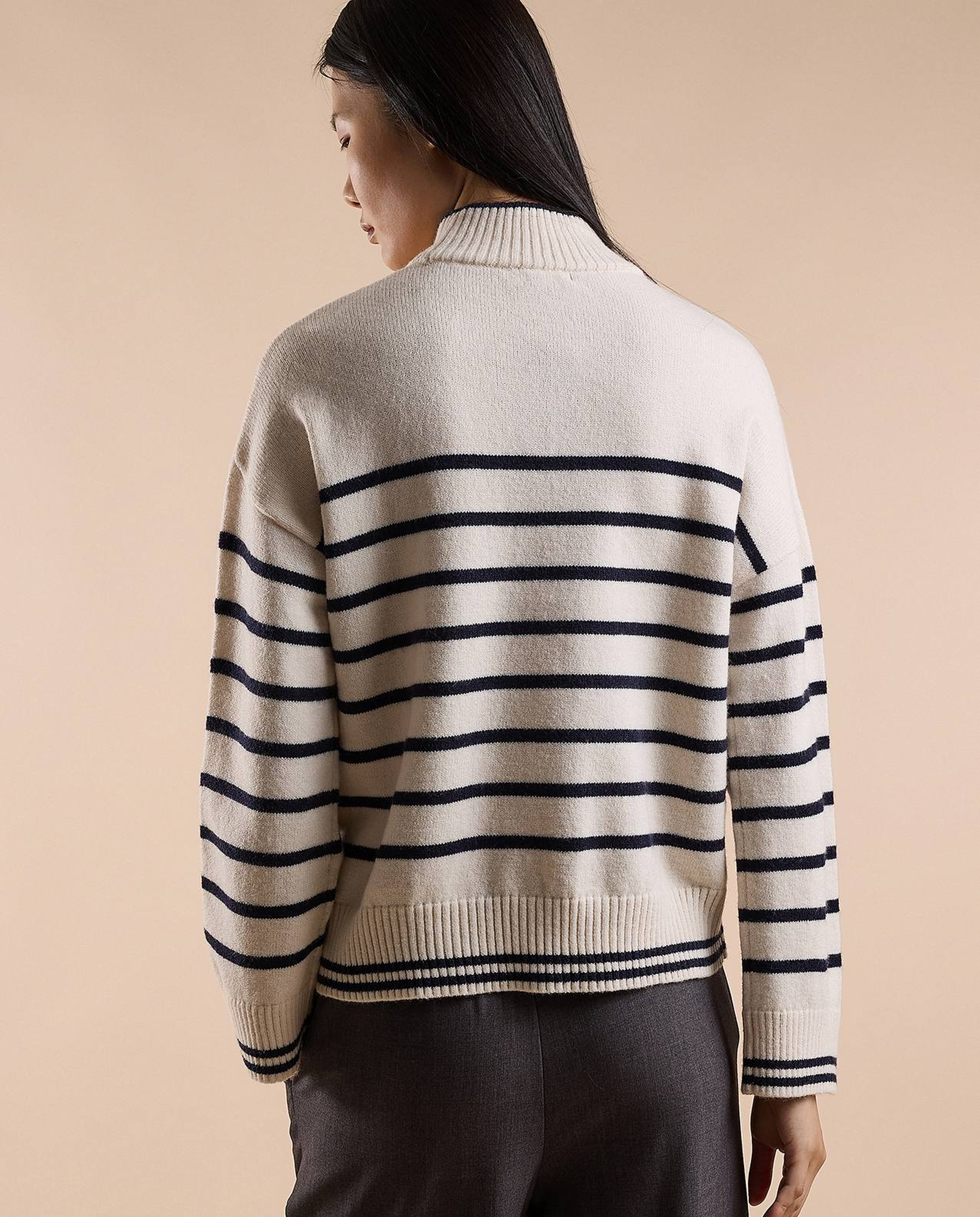 Striped Sweater with High Neck and Long Sleeves