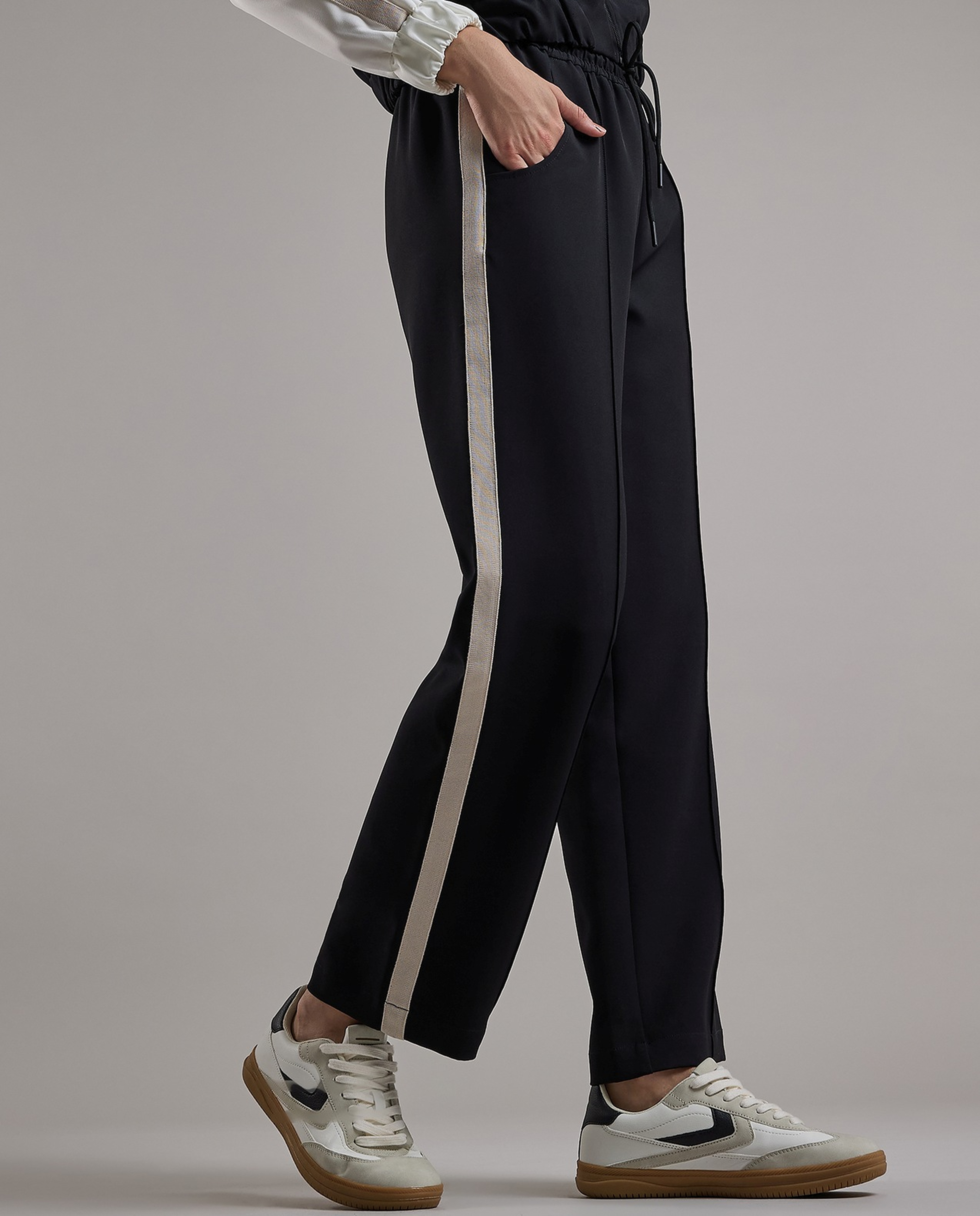 Stripe Detail Wide Leg Sweatpants with Drawstring Waist