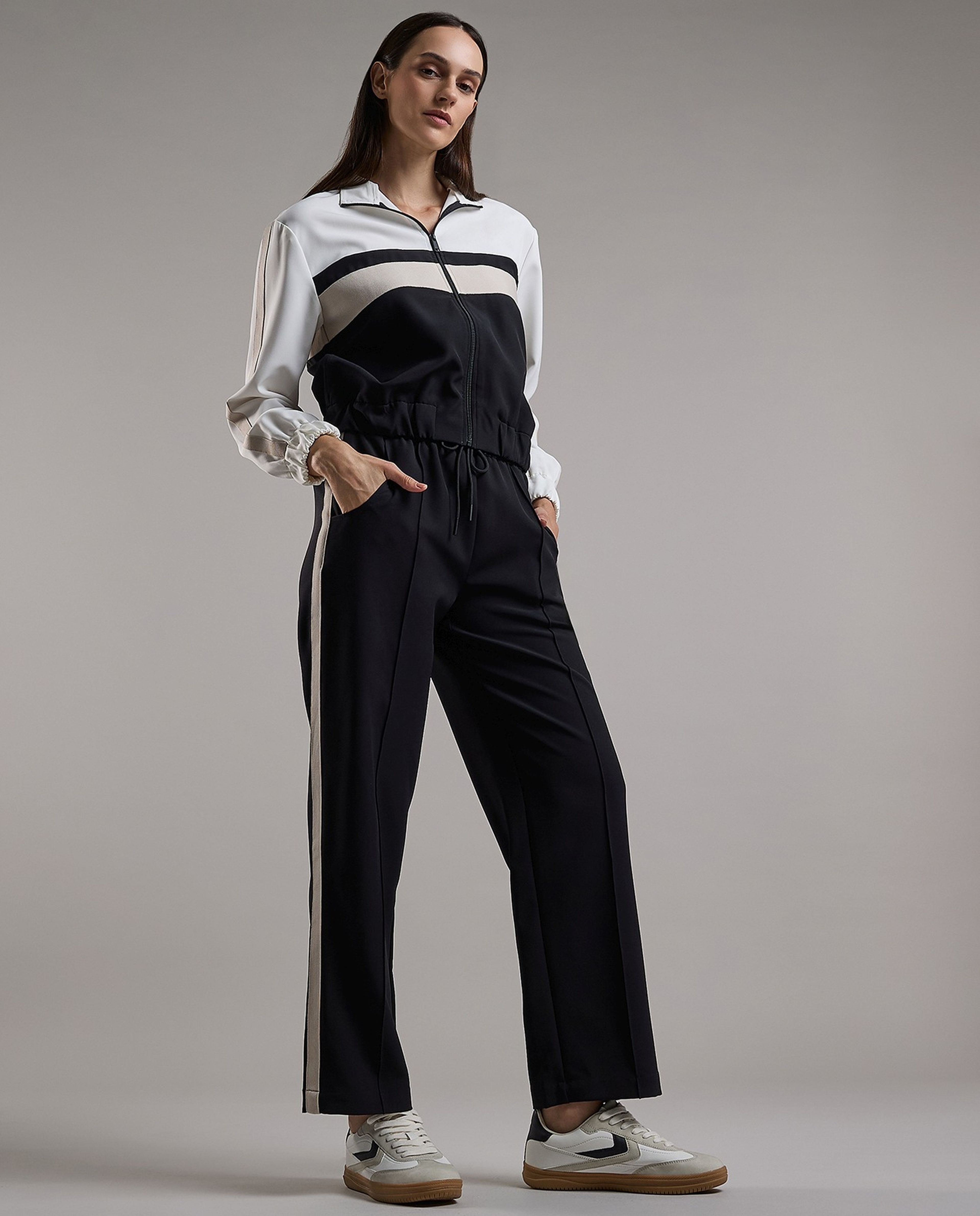 Stripe Detail Wide Leg Sweatpants with Drawstring Waist