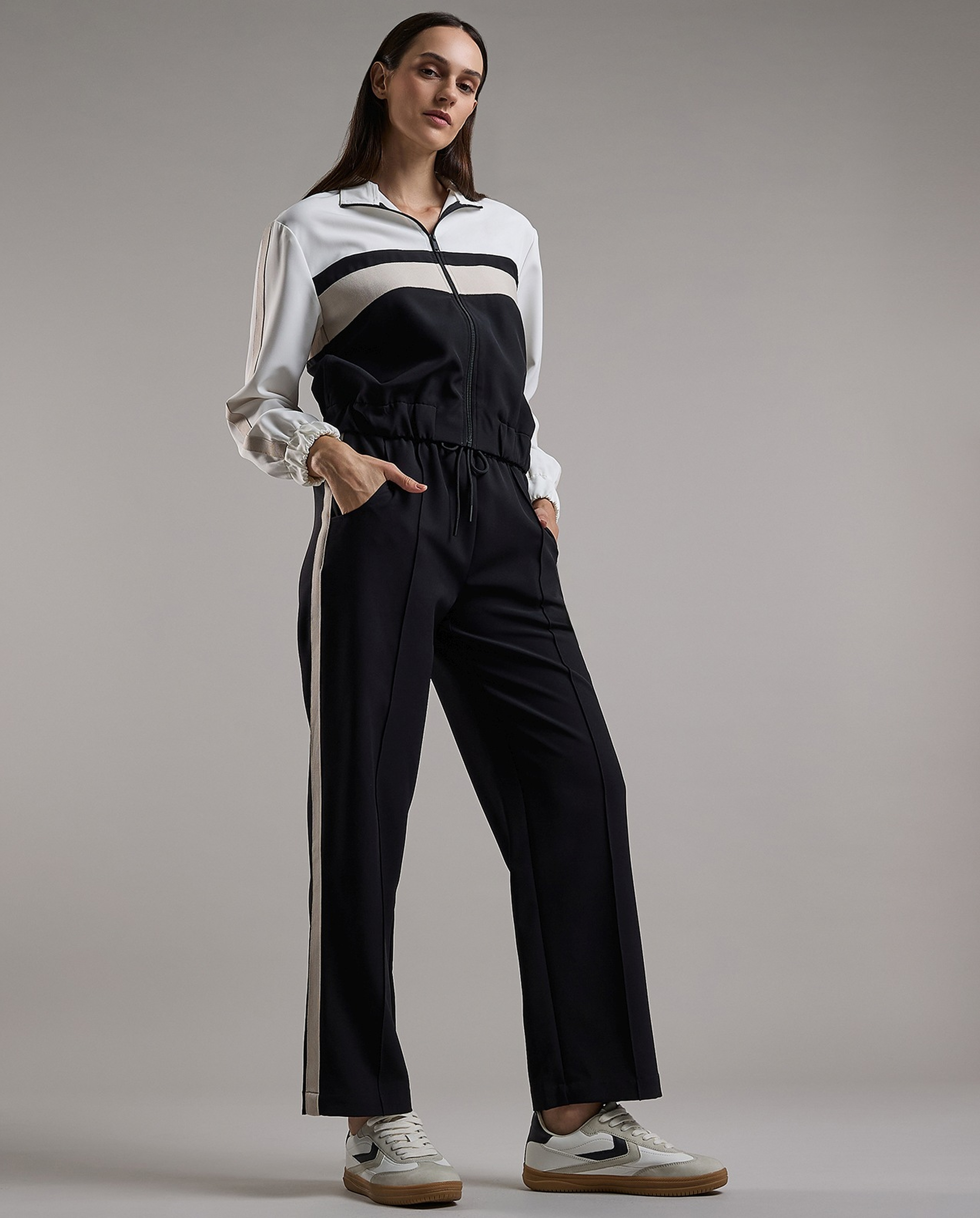 Stripe Detail Wide Leg Sweatpants with Drawstring Waist