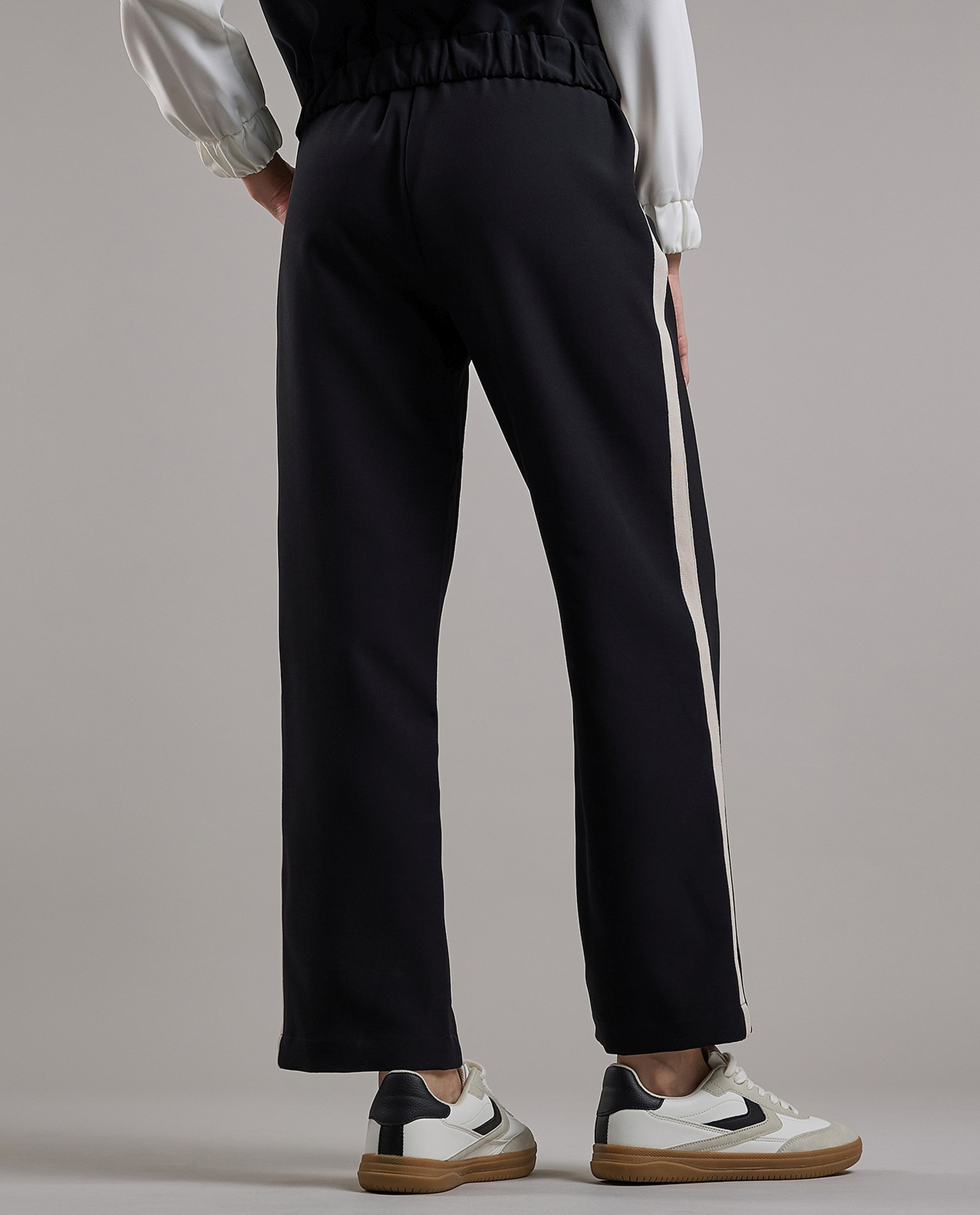 Stripe Detail Wide Leg Sweatpants with Drawstring Waist