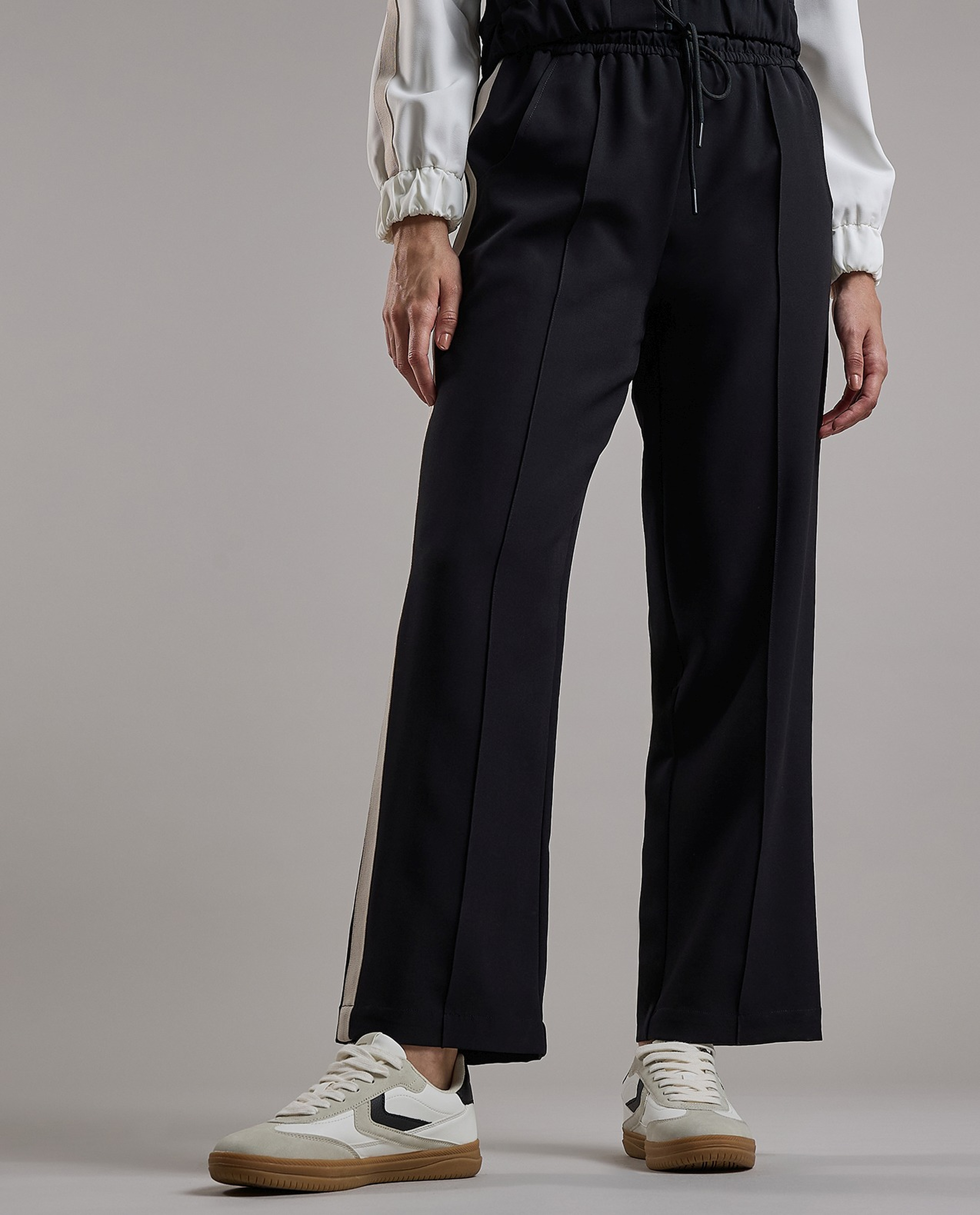 Stripe Detail Wide Leg Sweatpants with Drawstring Waist