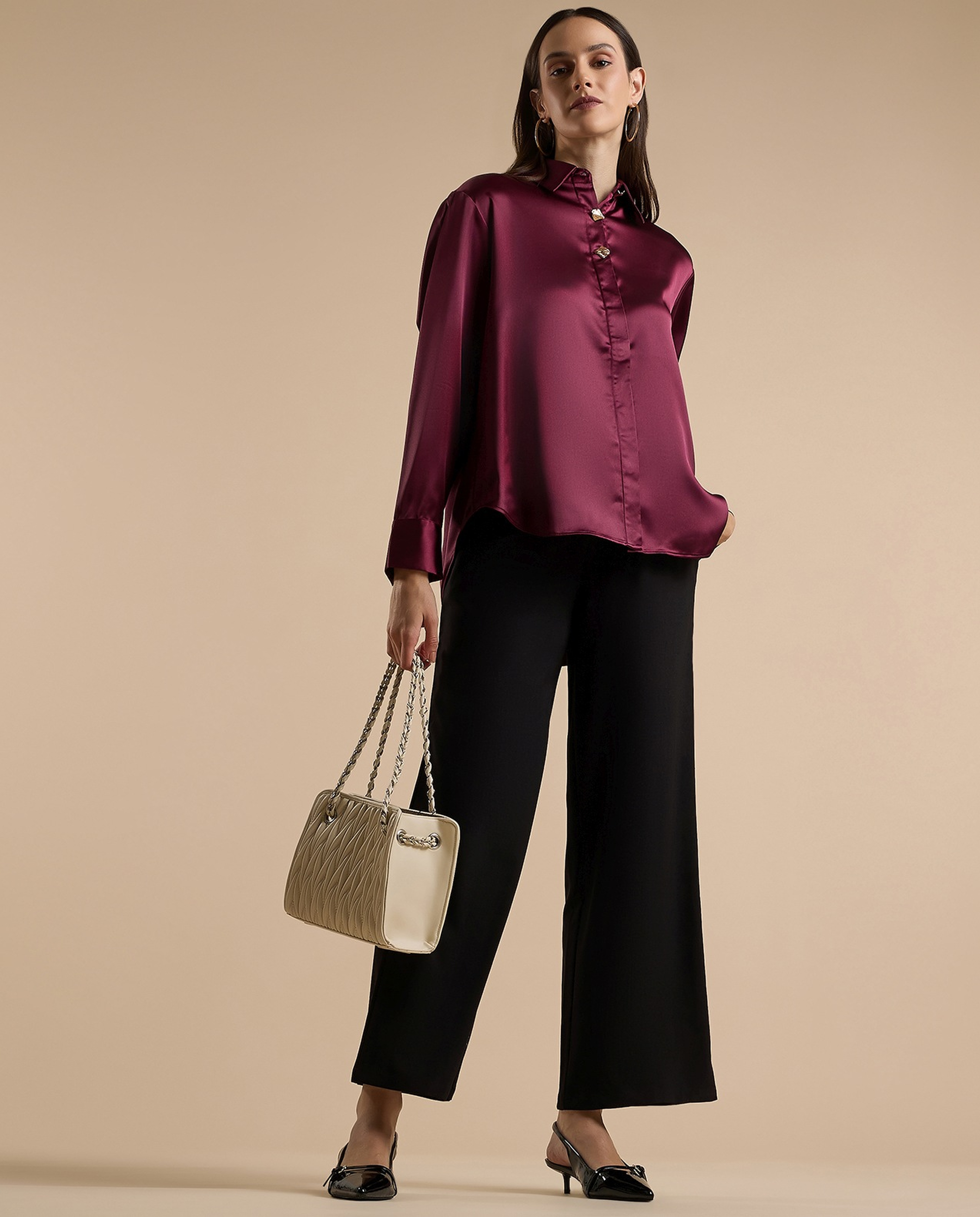 Solid Shirt with Classic Collar and Long Sleeves