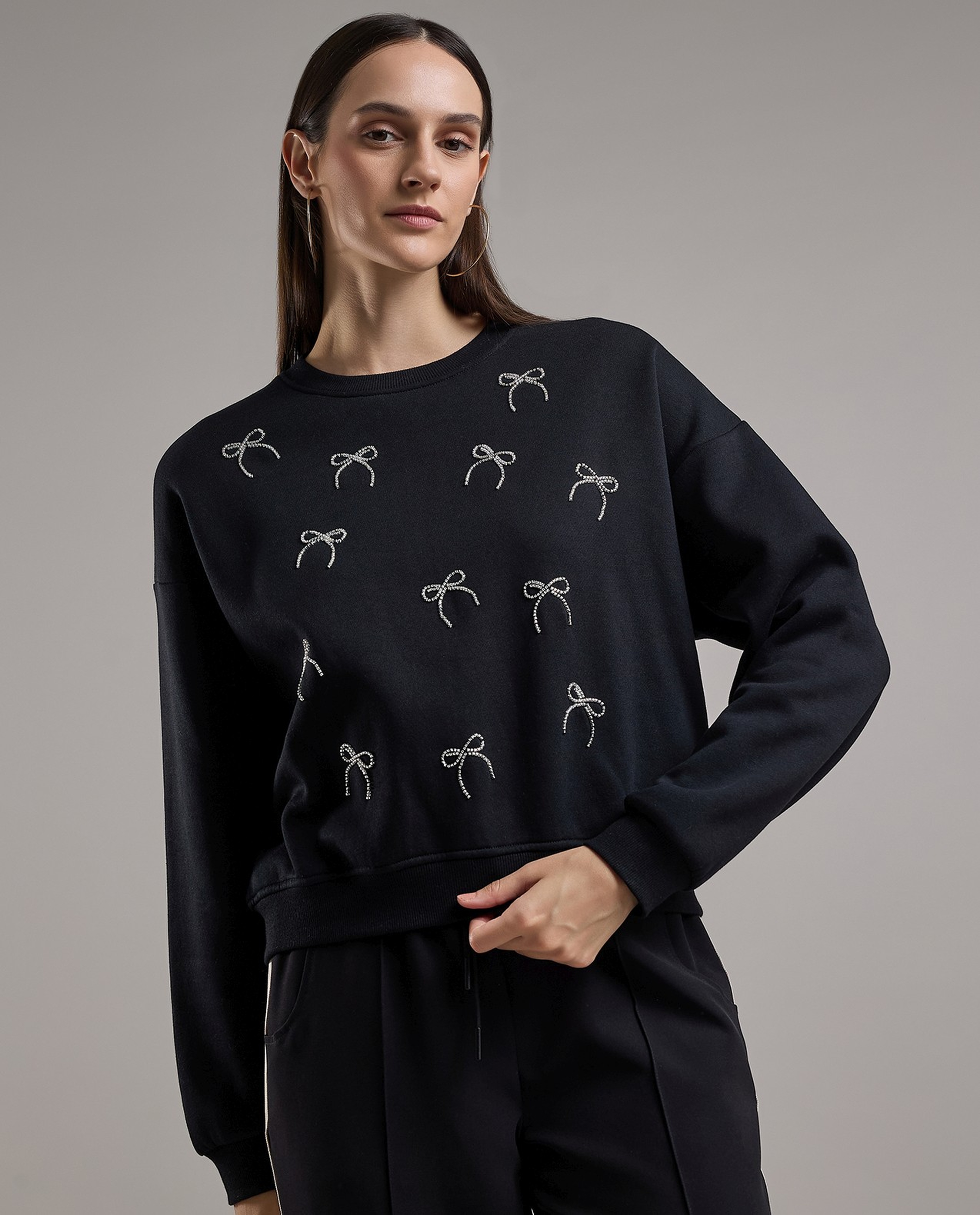 Embellished Sweatshirt with Crew Neck and Long Sleeves