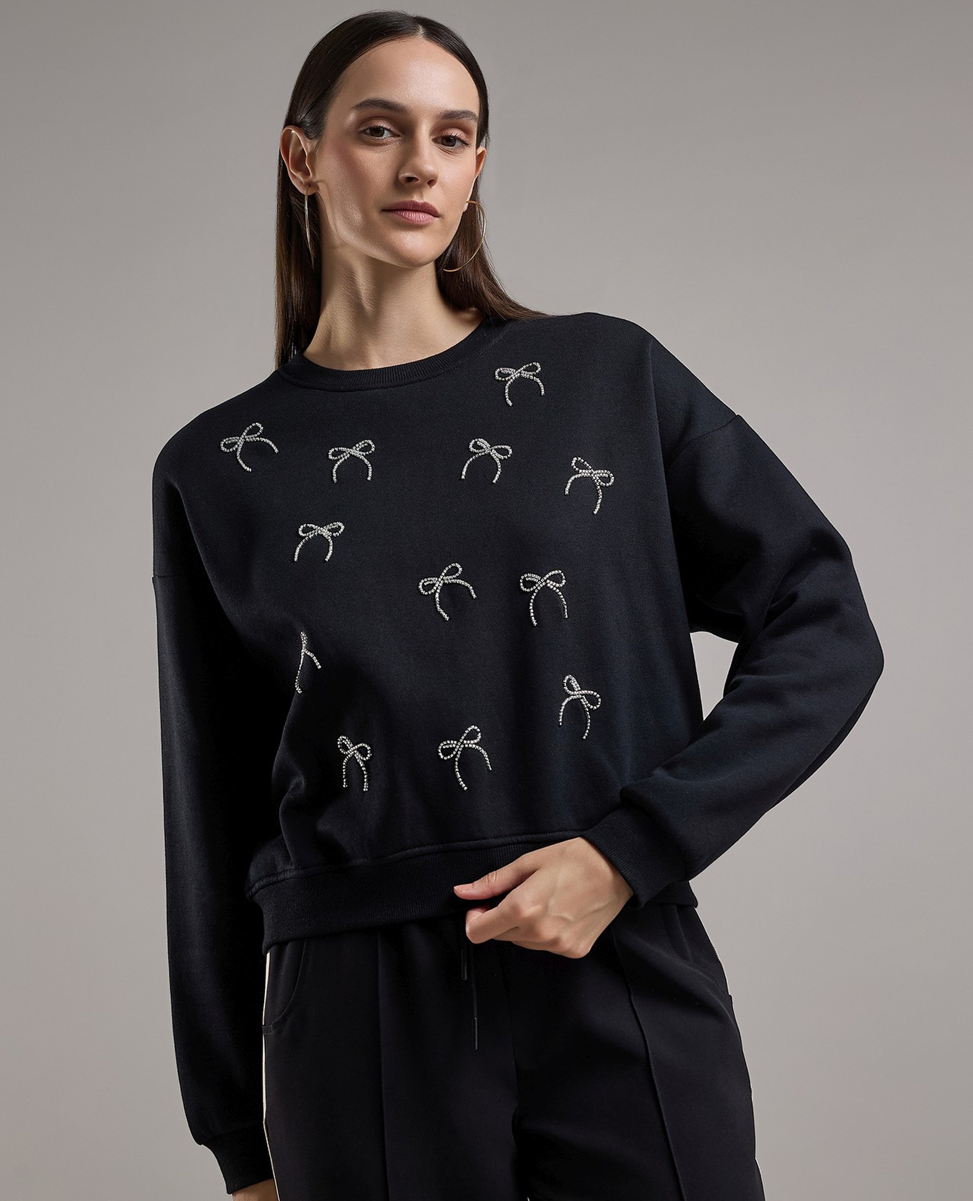 Embellished Sweatshirt with Crew Neck and Long Sleeves