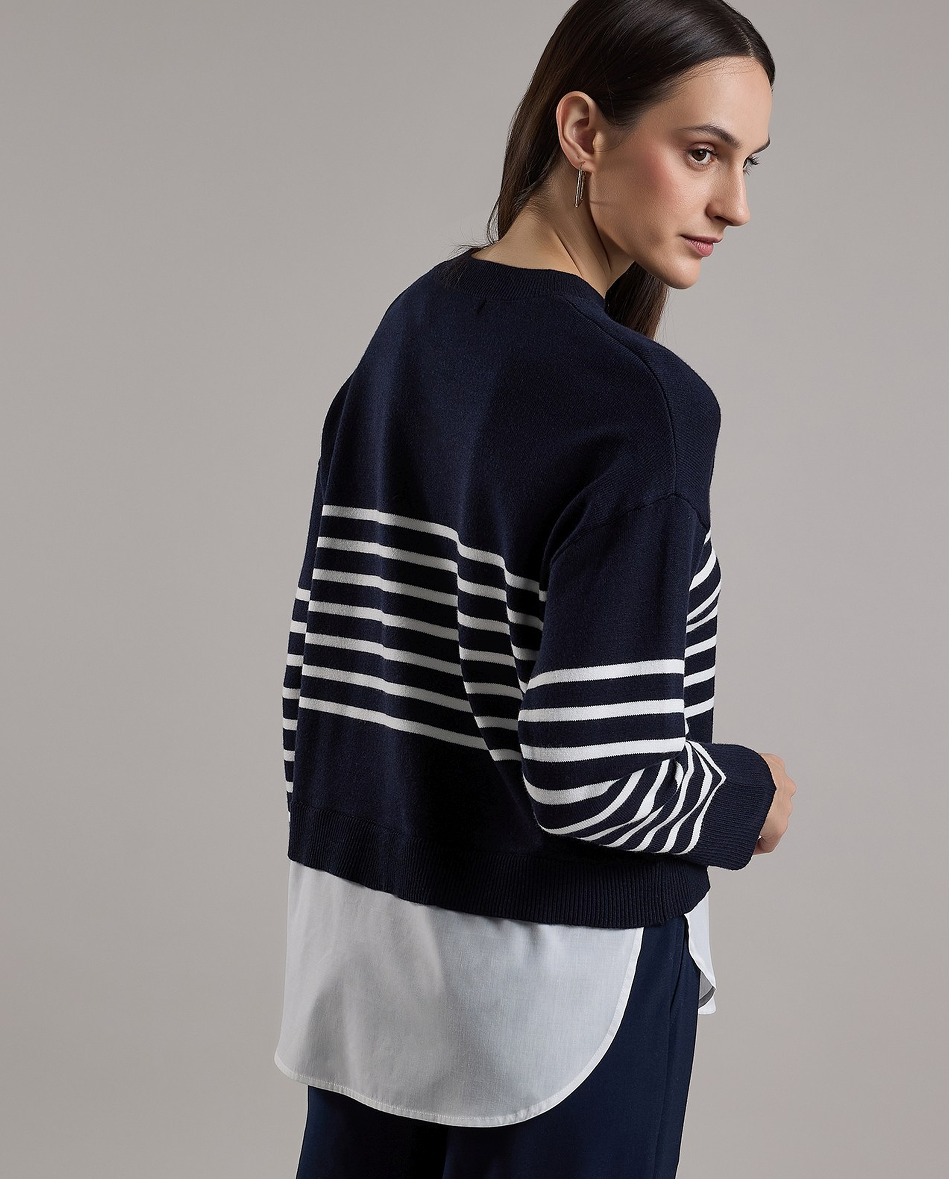 Striped Sweater with Crew Neck and Long Sleeves