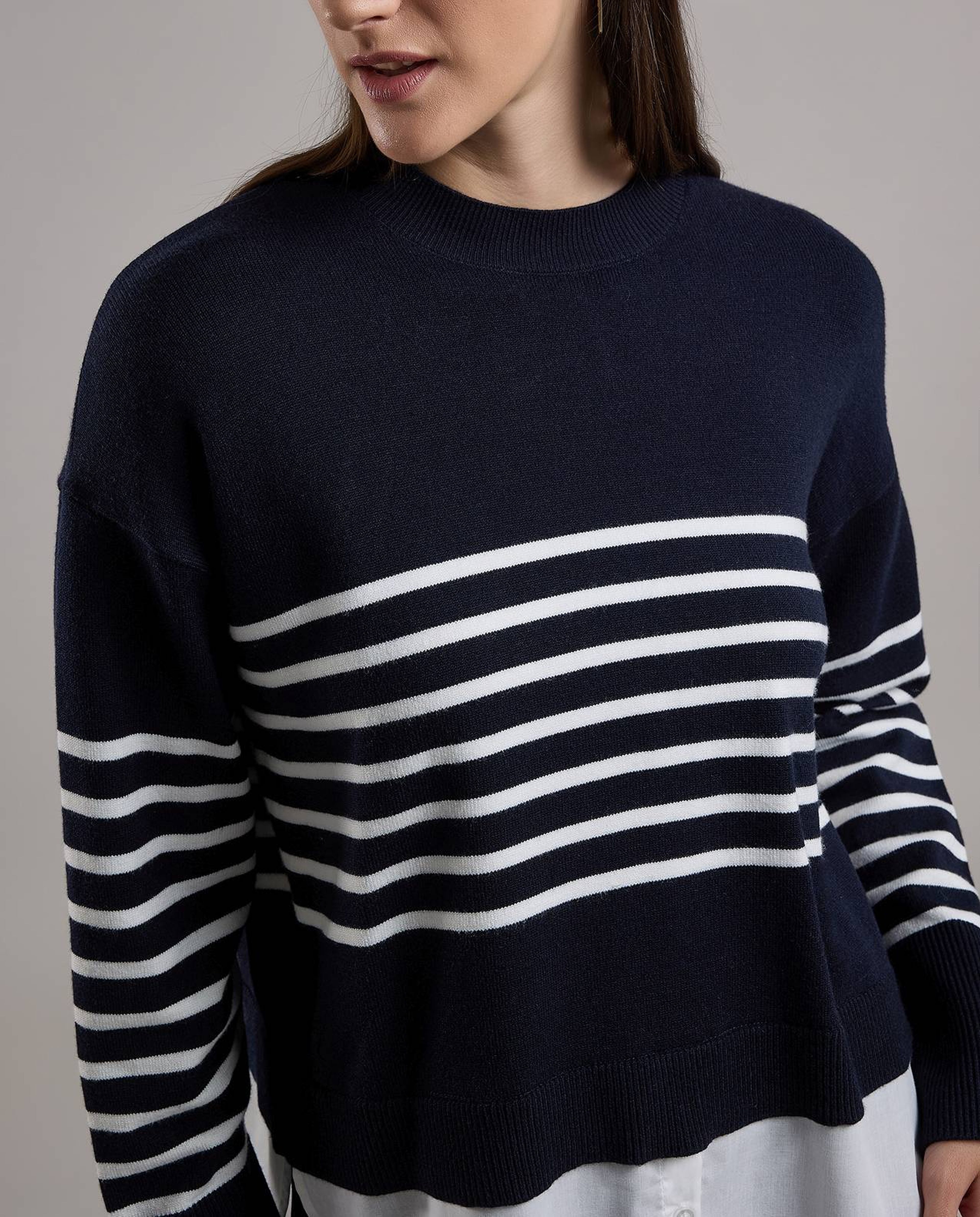 Striped Sweater with Crew Neck and Long Sleeves