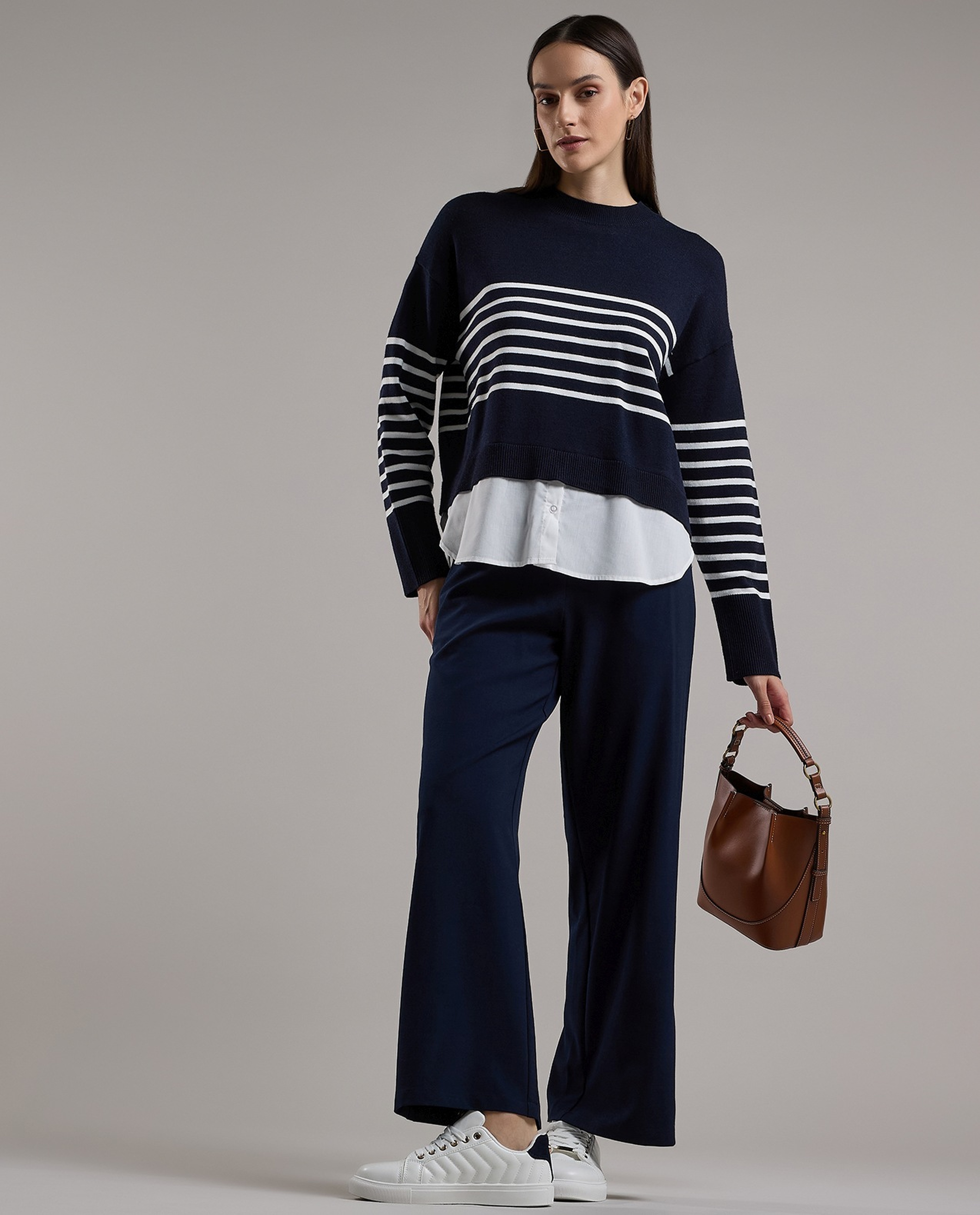 Striped Sweater with Crew Neck and Long Sleeves