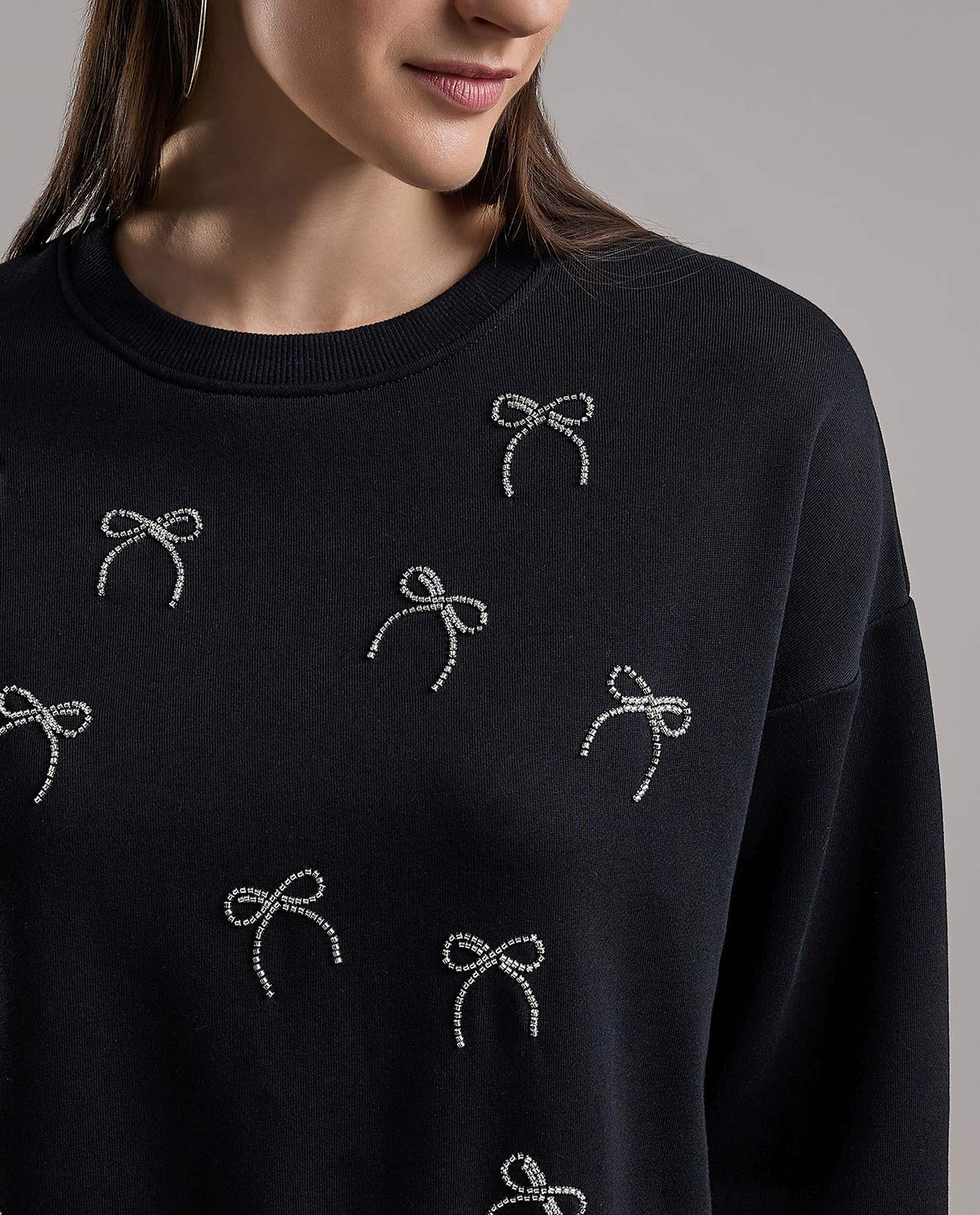 Embellished Sweatshirt with Crew Neck and Long Sleeves
