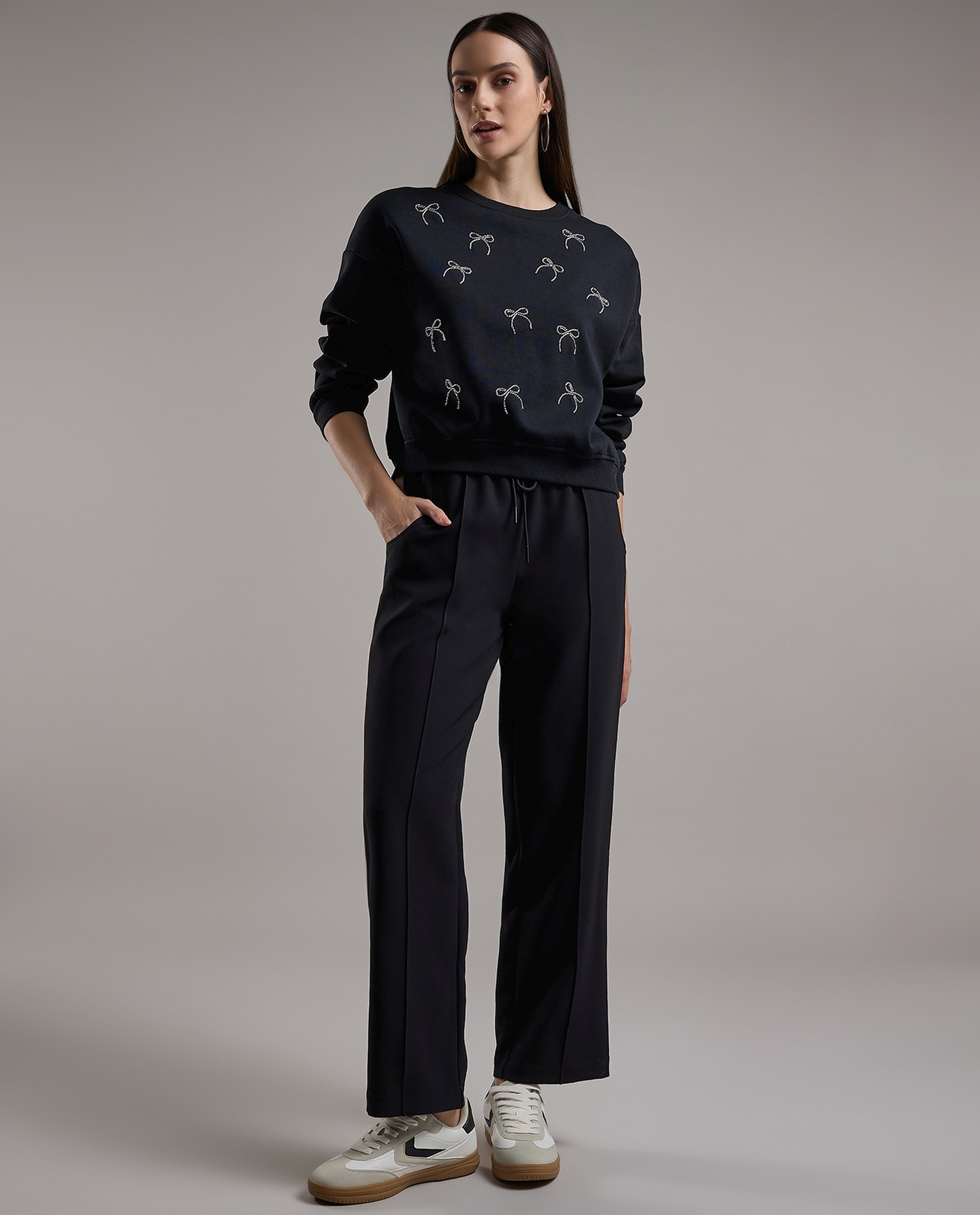 Embellished Sweatshirt with Crew Neck and Long Sleeves