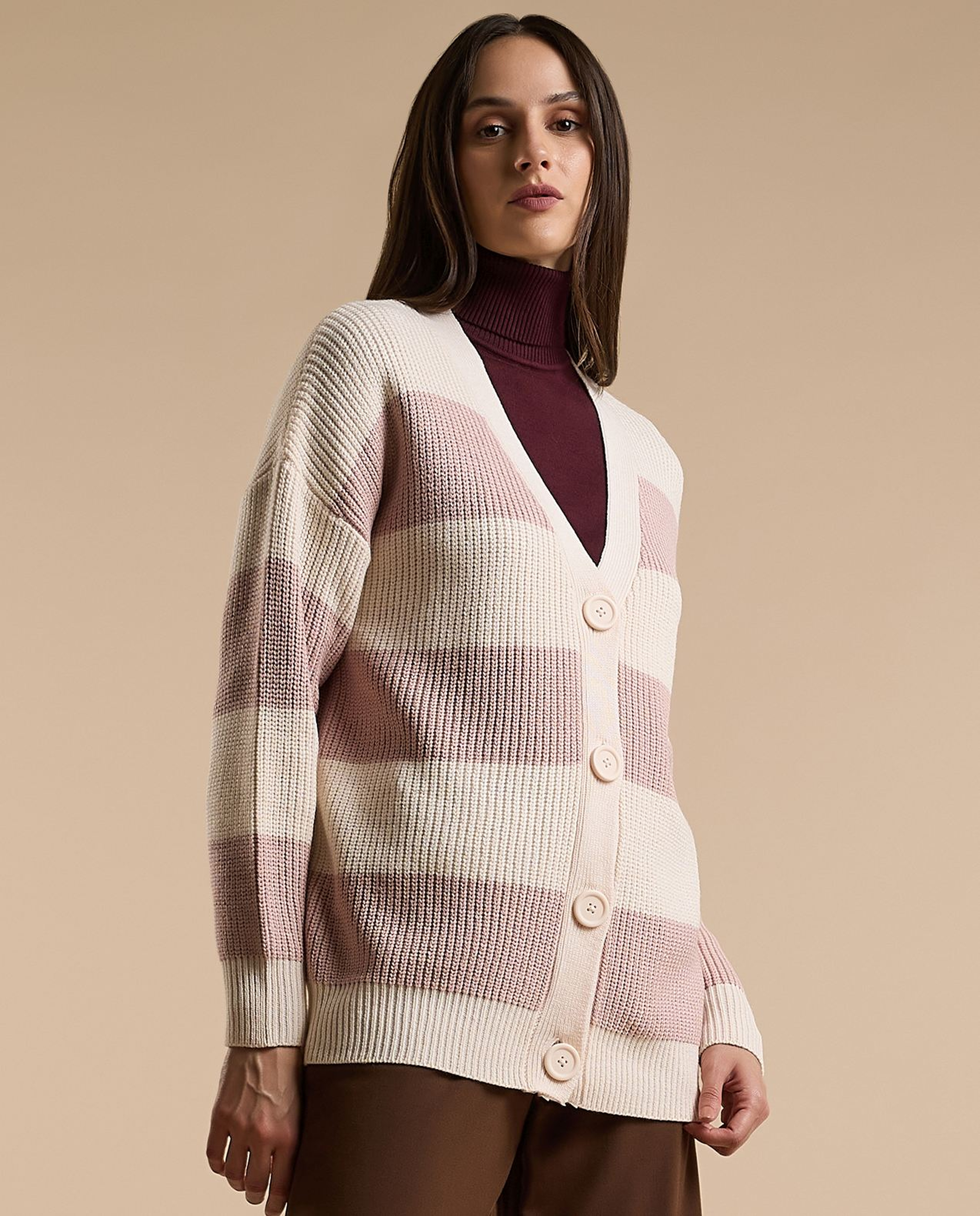 Striped Cardigan with Button Closure