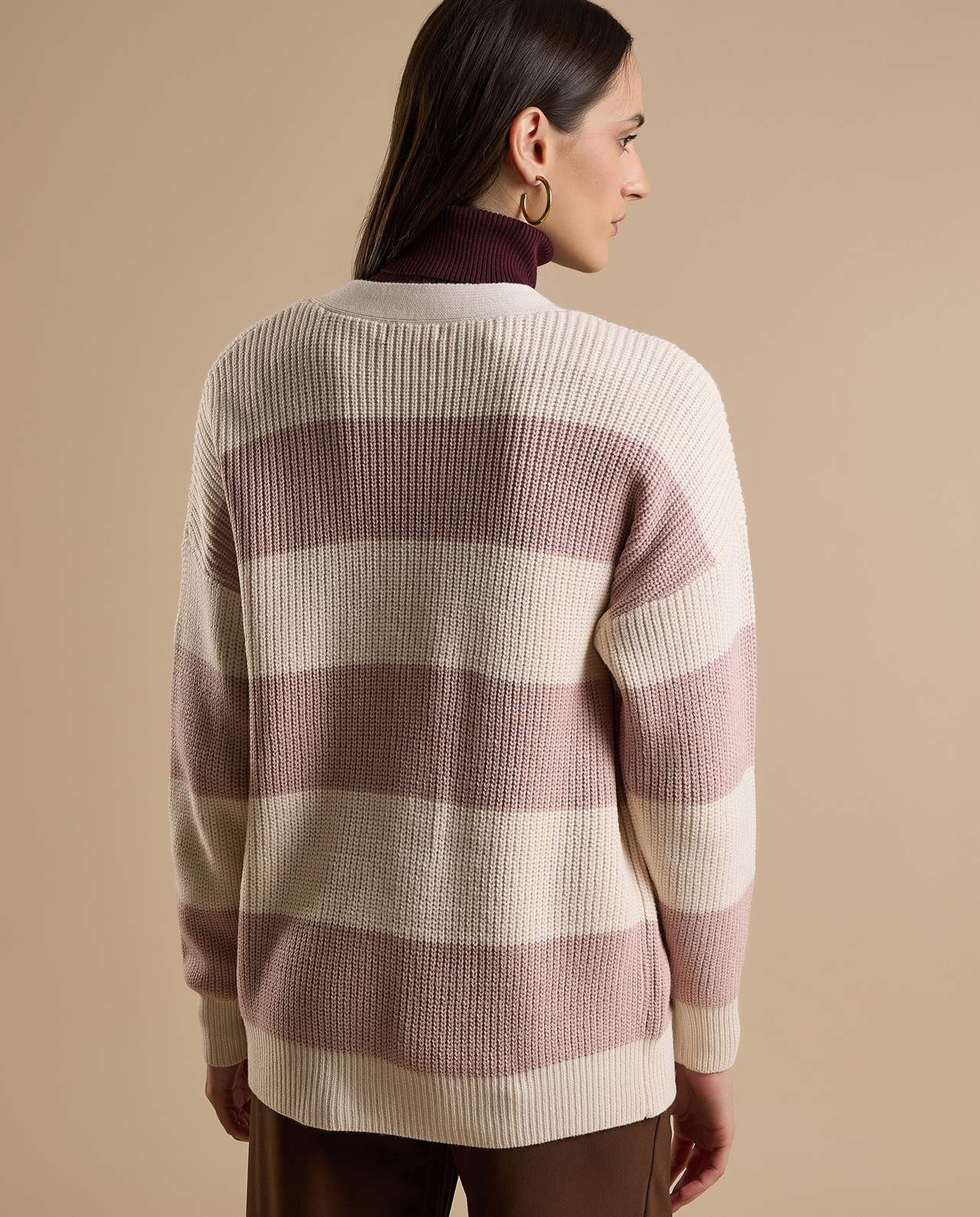 Striped Cardigan with Button Closure